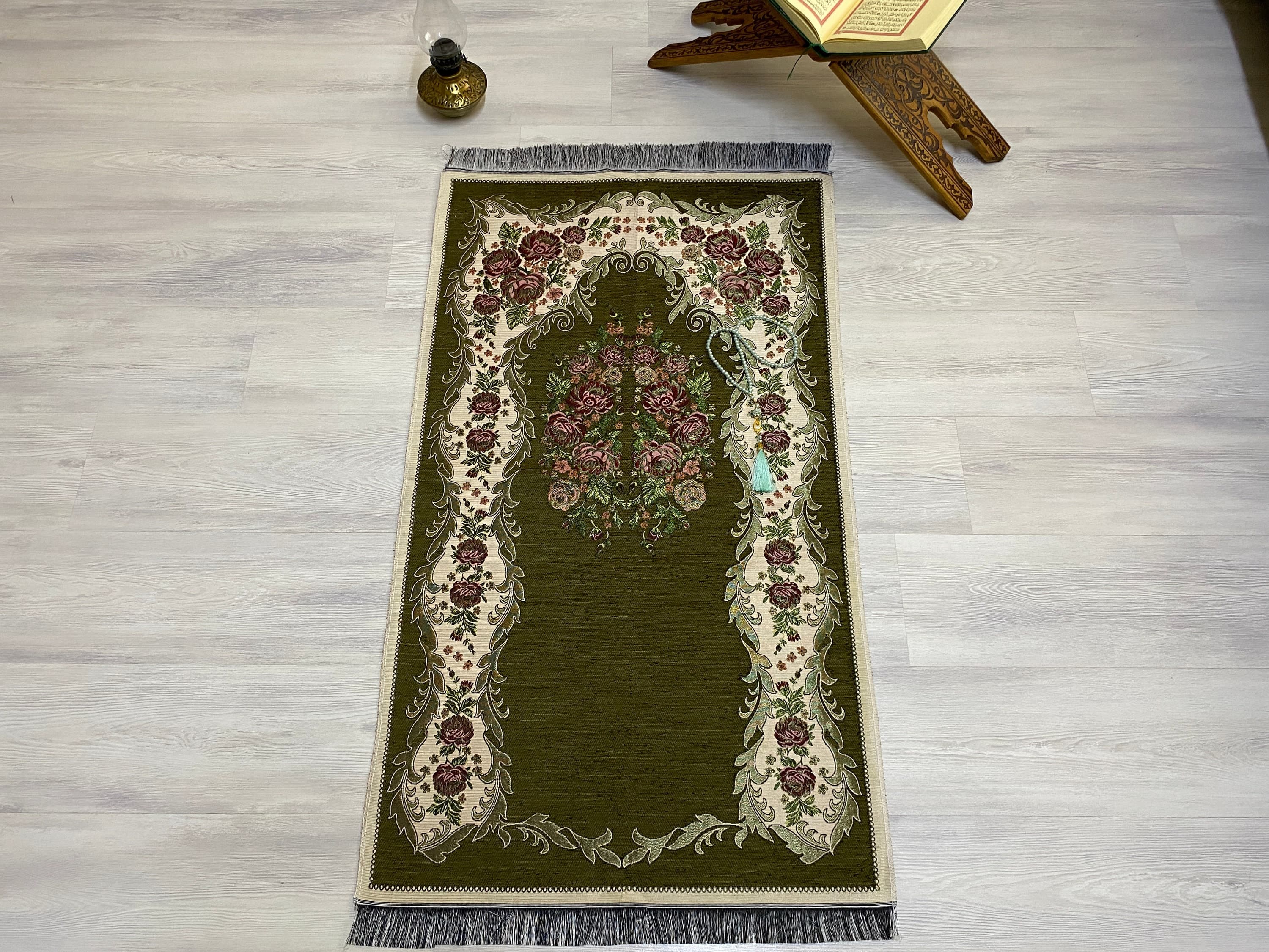 Khaki Light Prayer Mat, Sejadah Prayer Mat with Tasbeeh,Muslim Wedding Gift, Prayer Rug, Muslim Janamaz, Islamic Gift, RNR525 - image 3