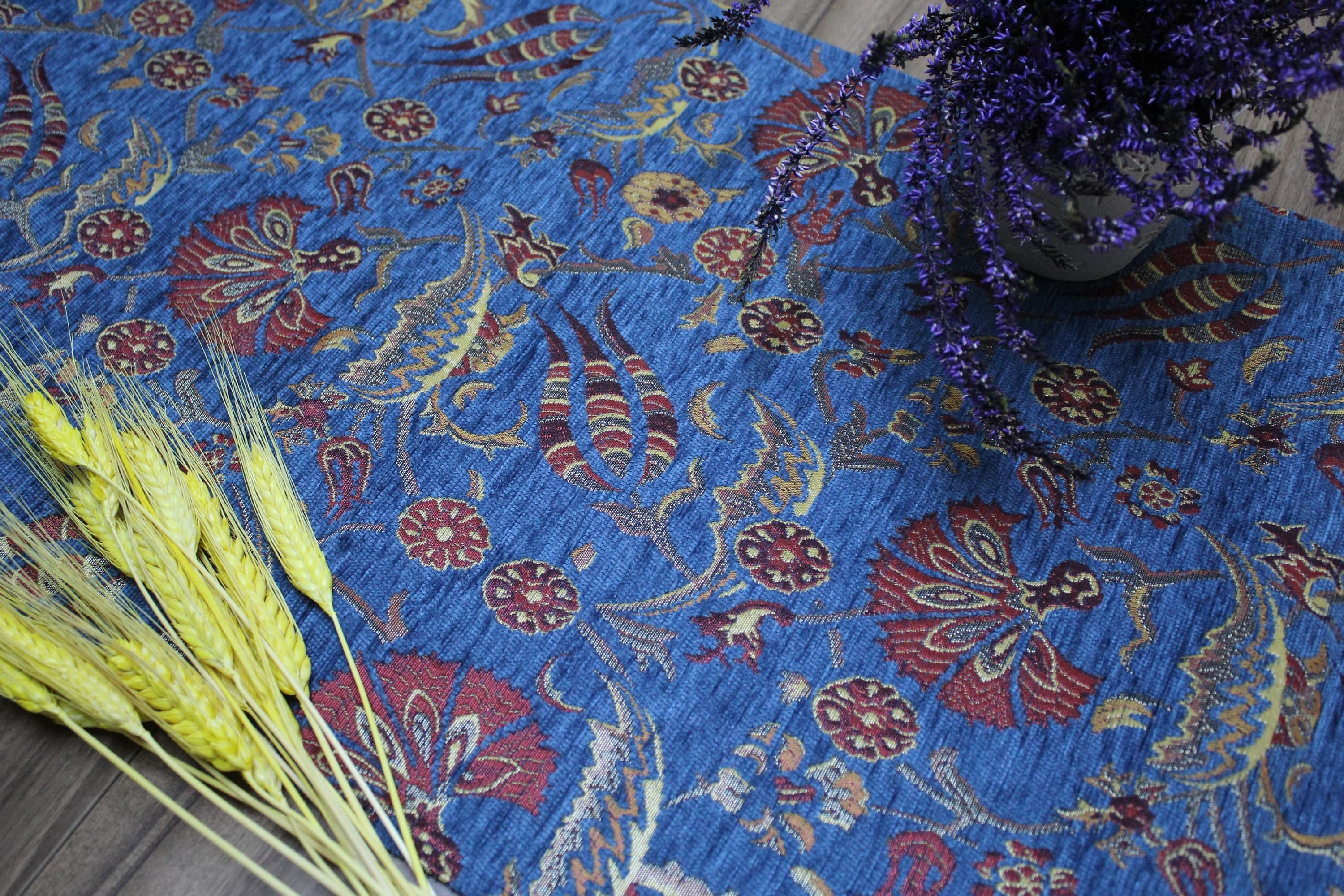 Blue Turkish Table Cloth Runner, Boho Table Runner For Wedding, Home Decor Textile, Ethnic Home Decor, Table Runner Textured, RNR126 - image 3