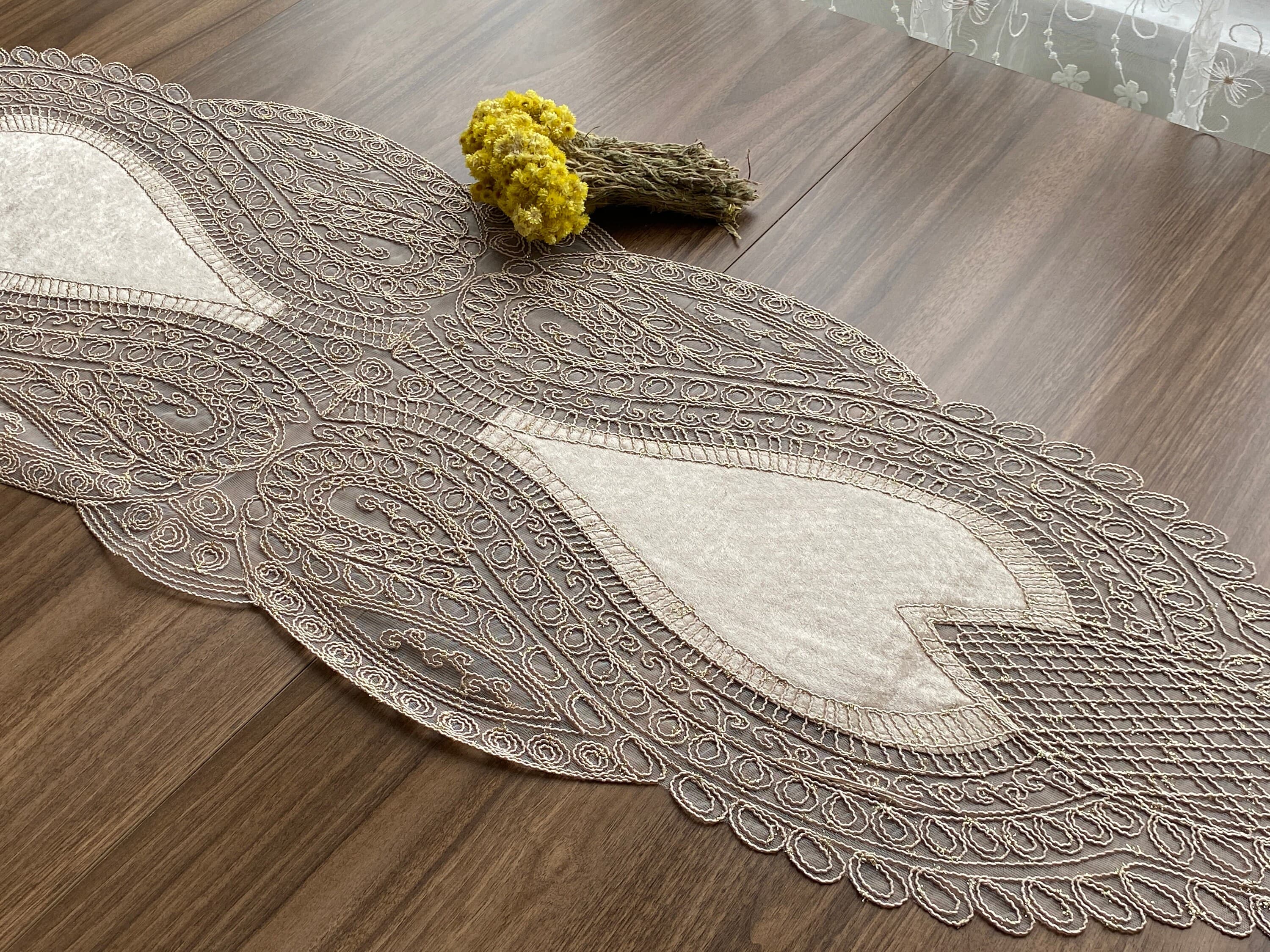 Cappuccino French Lace Table Runner, Delicate French Lace Table Runner For Wedding Table, Table Decoration, Organizations, Weddings, LC214 - image 3
