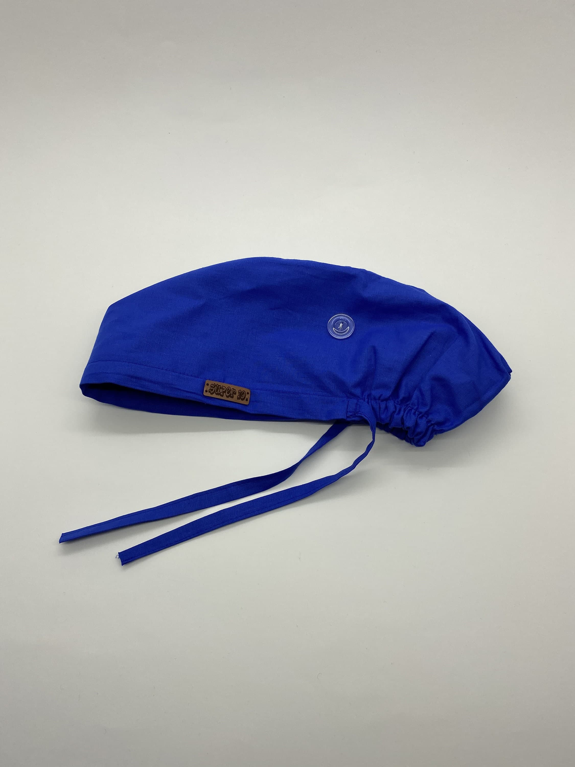 Blue Surgical Scrub Cap Hat with Buttons Bouffant, Surgical Hat for Women with Long Hair, Electrocardiogram Print Cotton Scrub Cap, HAT200 - image 5