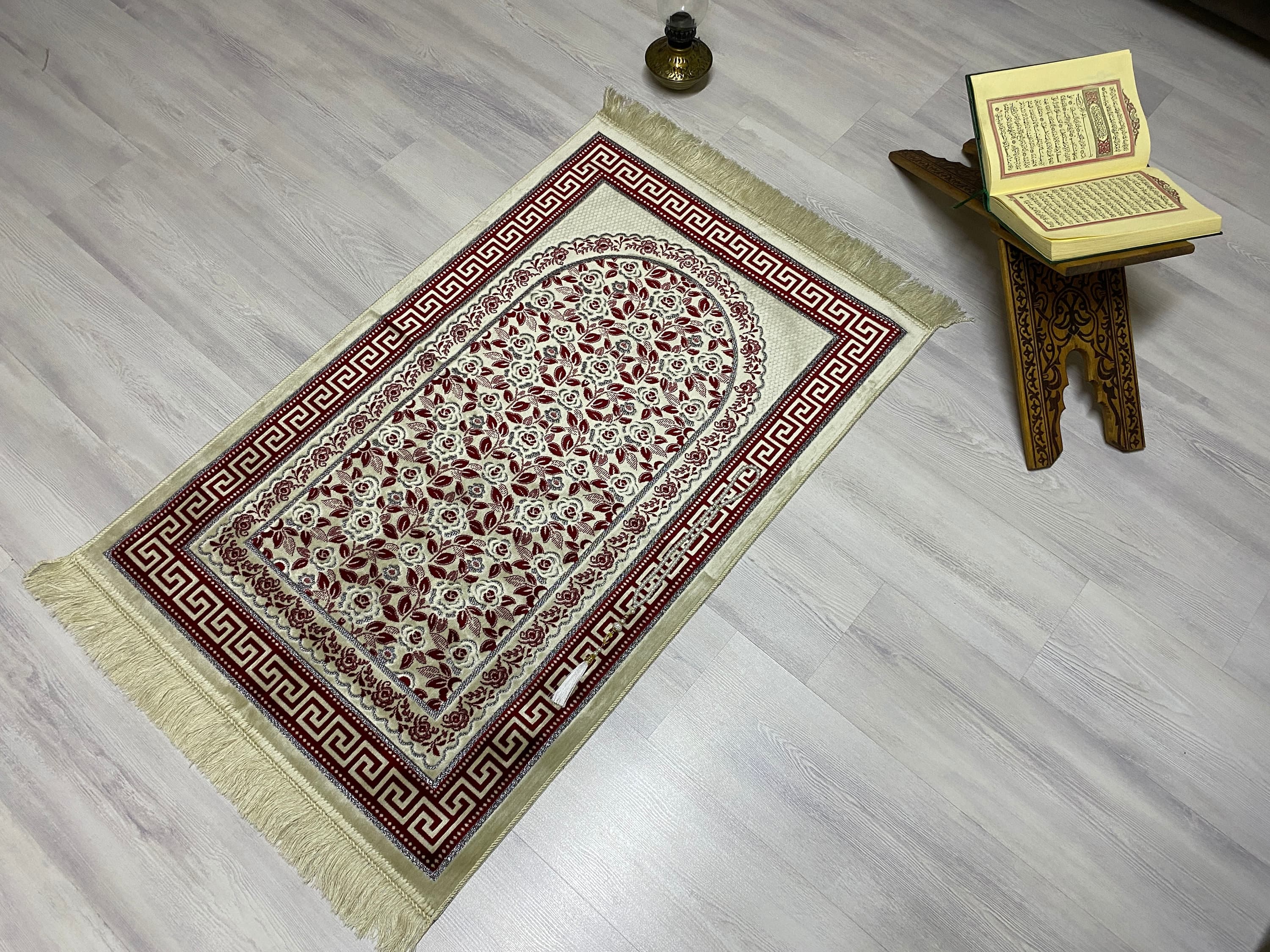 Soft Burgundy Prayer Mat, Nikah Gift, Sejadah Prayer Mat with Tasbeeh, Muslim Wedding Gift, Prayer Rug, Muslim Janamaz, Islamic Gift, RNR505