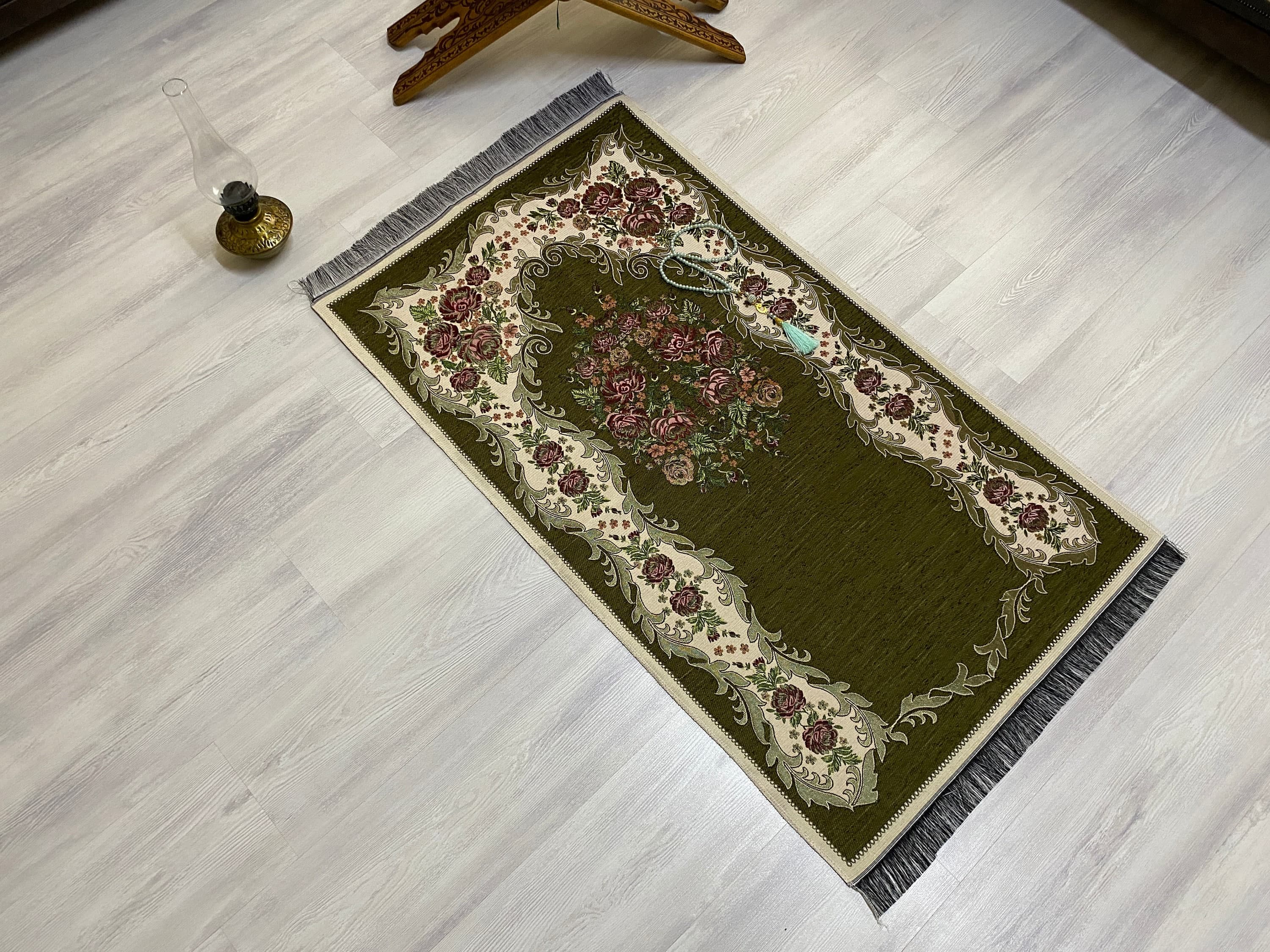 Khaki Light Prayer Mat, Sejadah Prayer Mat with Tasbeeh,Muslim Wedding Gift, Prayer Rug, Muslim Janamaz, Islamic Gift, RNR525 - image 4