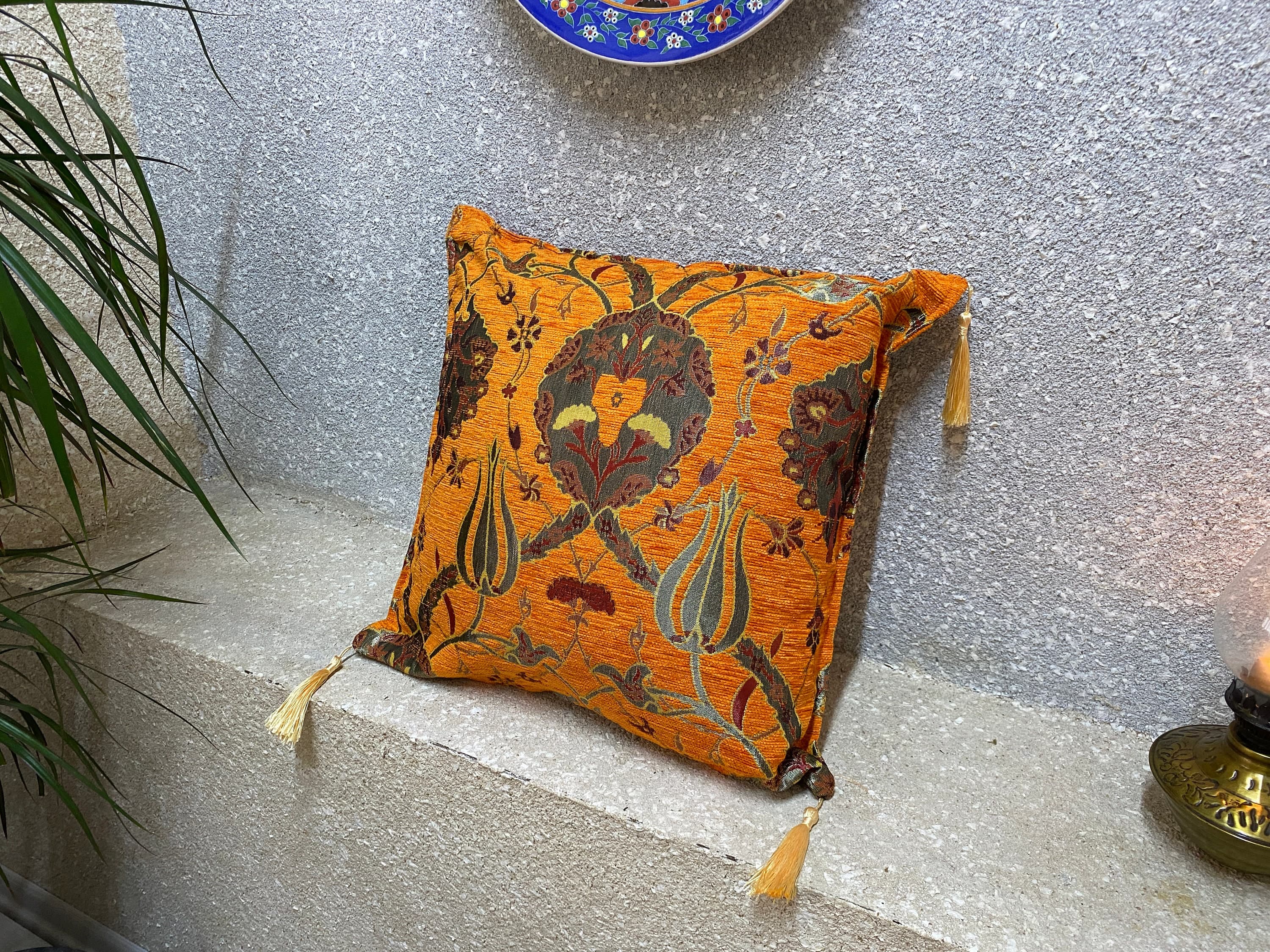 Orange 17" x 17" Bohemian Eclectic Home Décor, Oriental Cushion Covers, Turkish Cushion Cover, Ethnic Cushions, 44x44 Cushion Covers, CSH103 - image 4