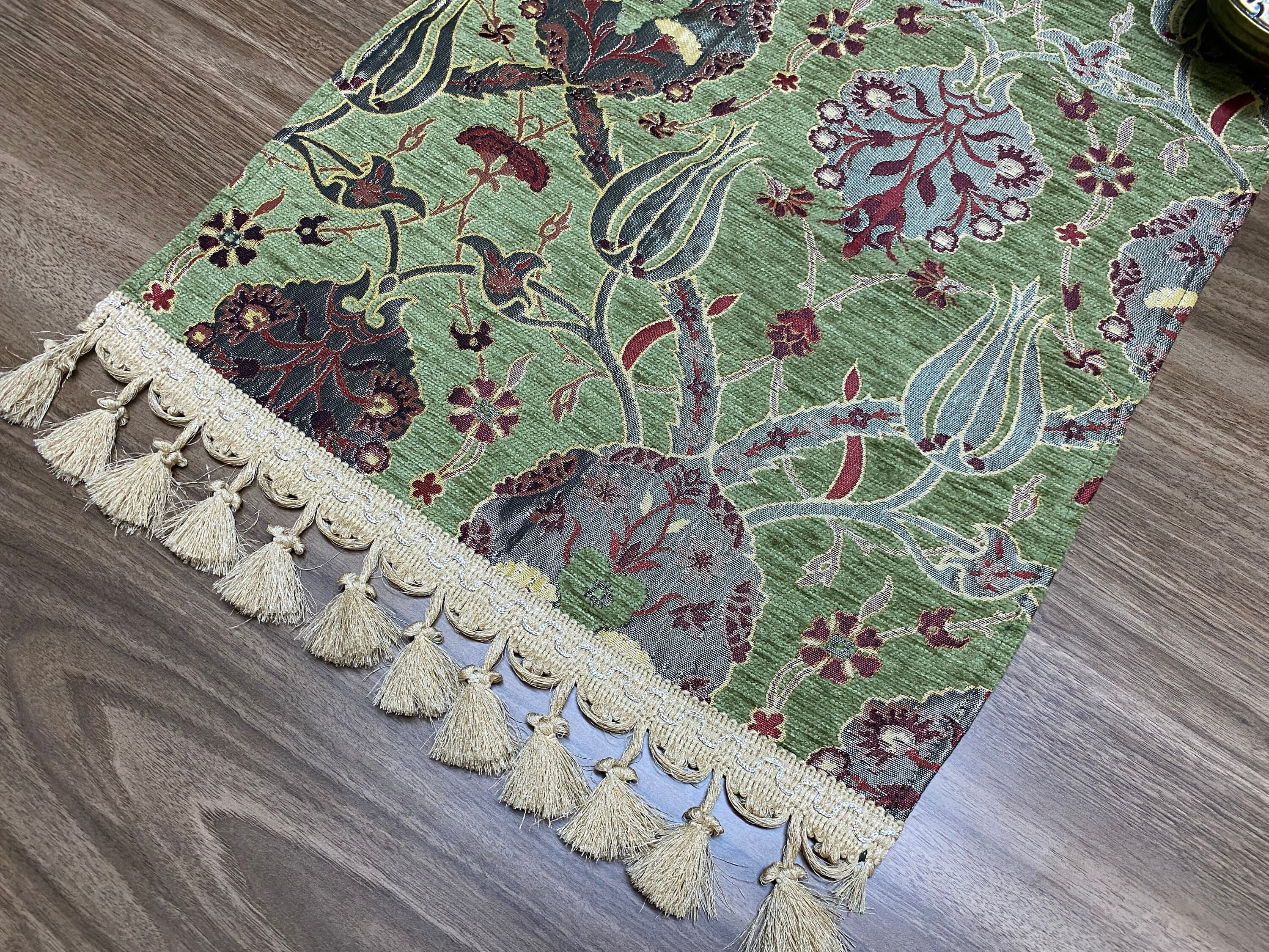 Pistachio Green Tulipl Pattern  Mini Turkish Coffee Table Cloth Runner,  Home Boho Wedding Oriental Table Runner, Diner Table Runner, RNR325 - image 5