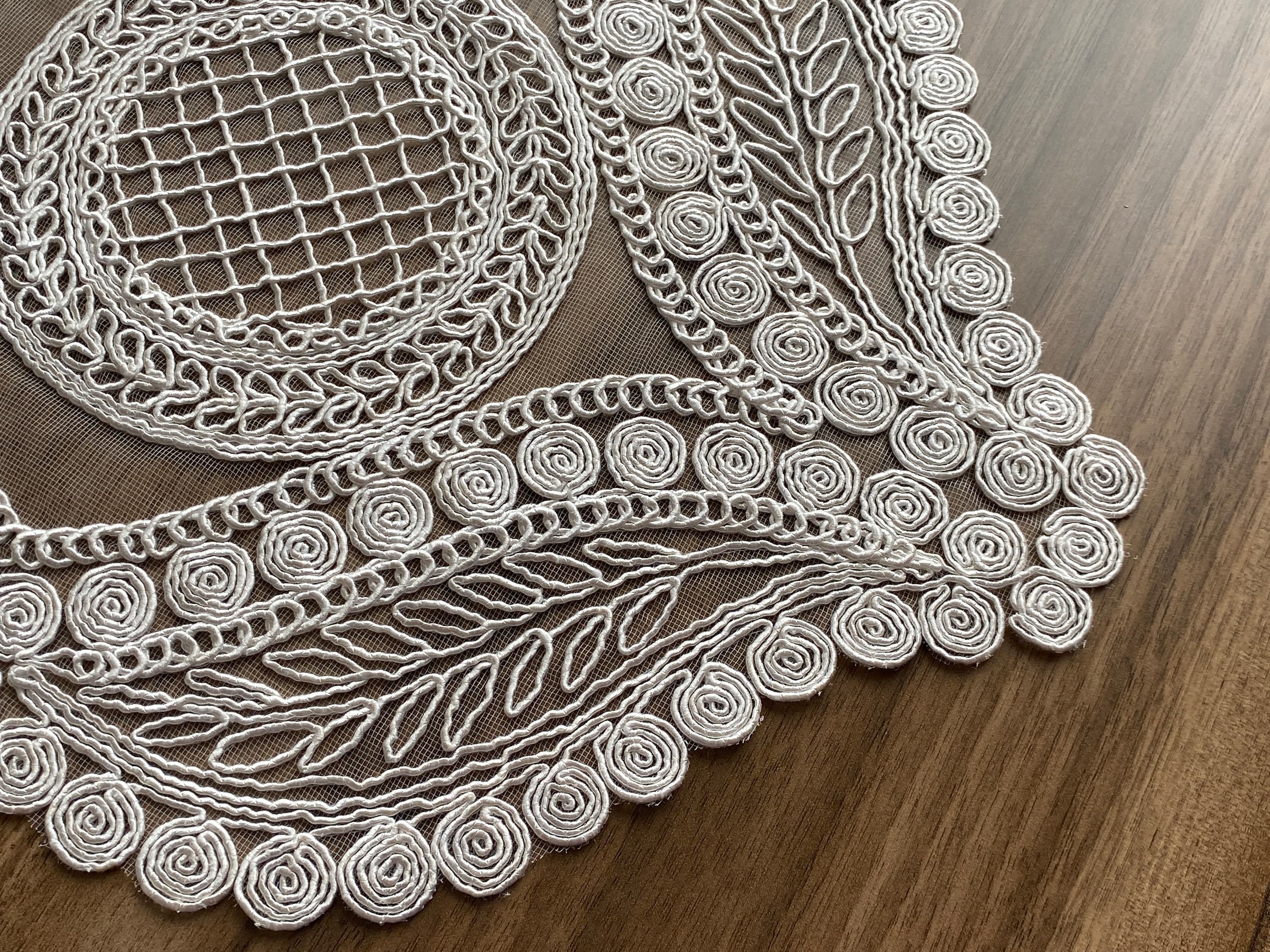 Cream French lace doily placemats, Vintage velvet lace placemats, Dainty lace doily mats, Delicate Antique style lace doily mats, LC203 - image 5