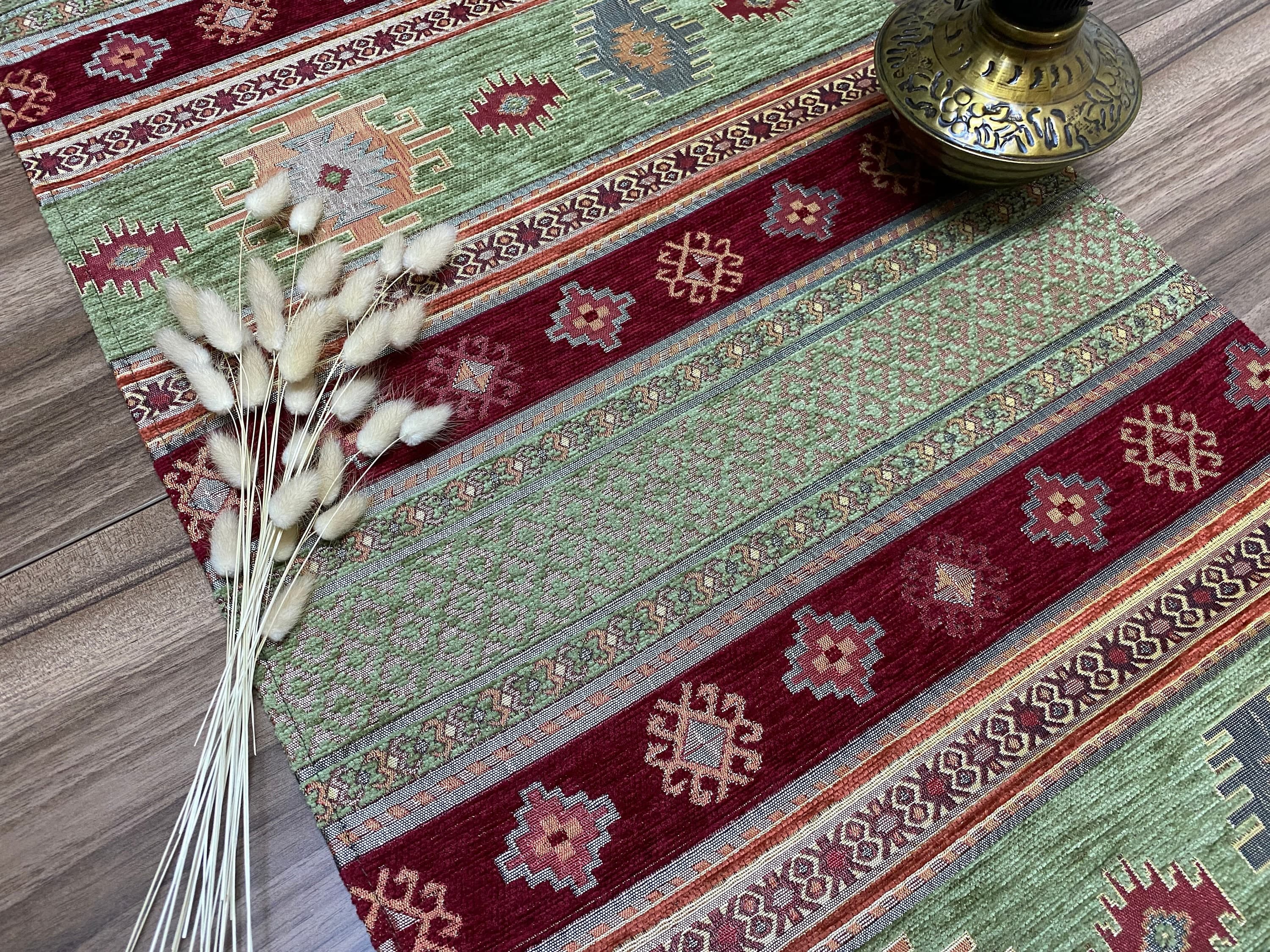 Burgundy Kilim Pattern Turkish Coffee Table Cloth Runner, Actec Small Home Boho Wedding Oriental Table Runner, Diner Table Runner, RNR339