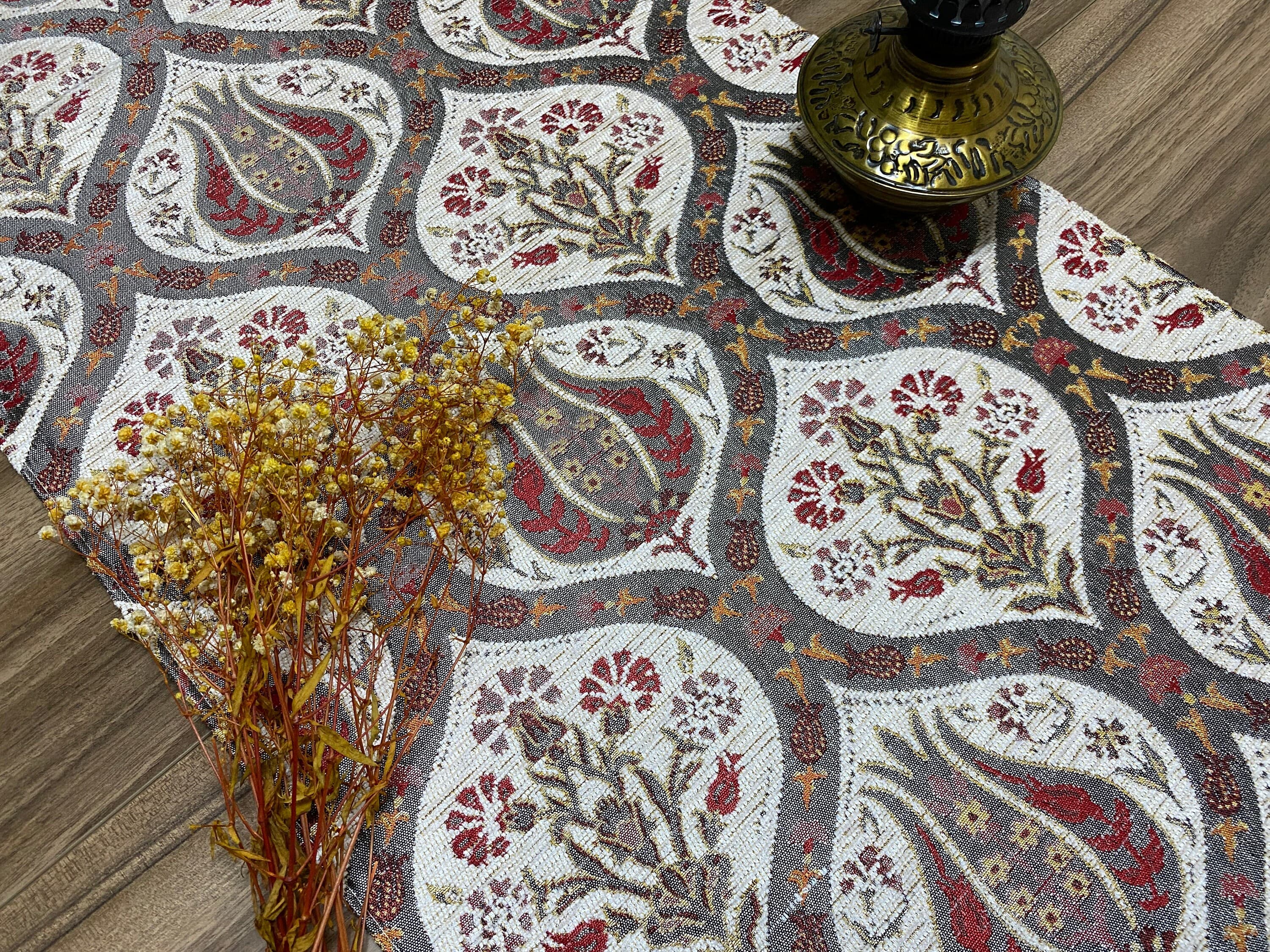 Cream Tulip Pattern Turkish Coffee Table Cloth Runner,  Carnation Boho Wedding Oriental Table Runner, Diner Table Runner Cloth, RNR263 - image 3