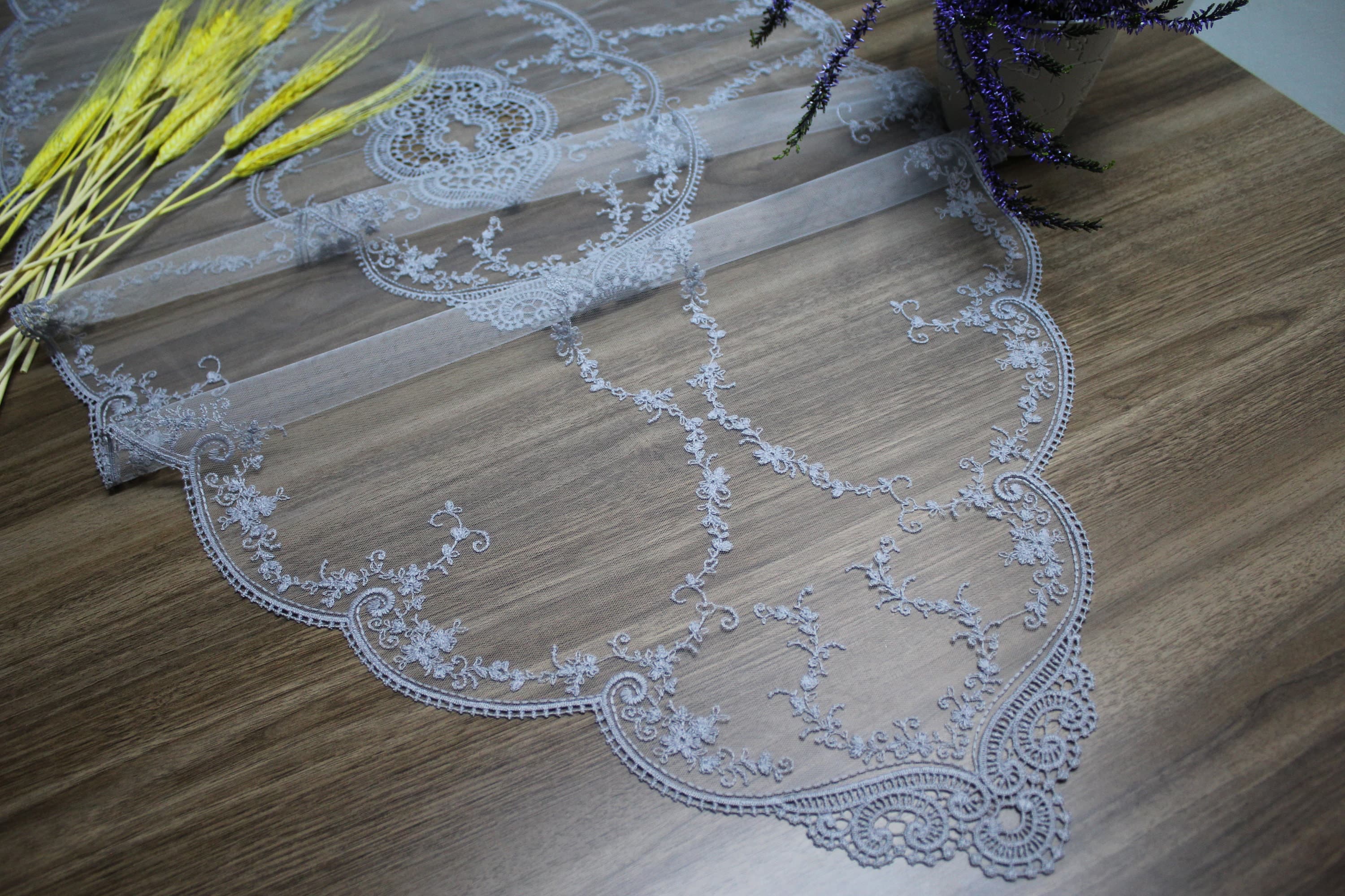 Gray French Lace Table Runner, Vintage Style French Tablecloth For Wedding Table, Linen Lace Runner Vintage, French Soft Lace, LC109 - image 4