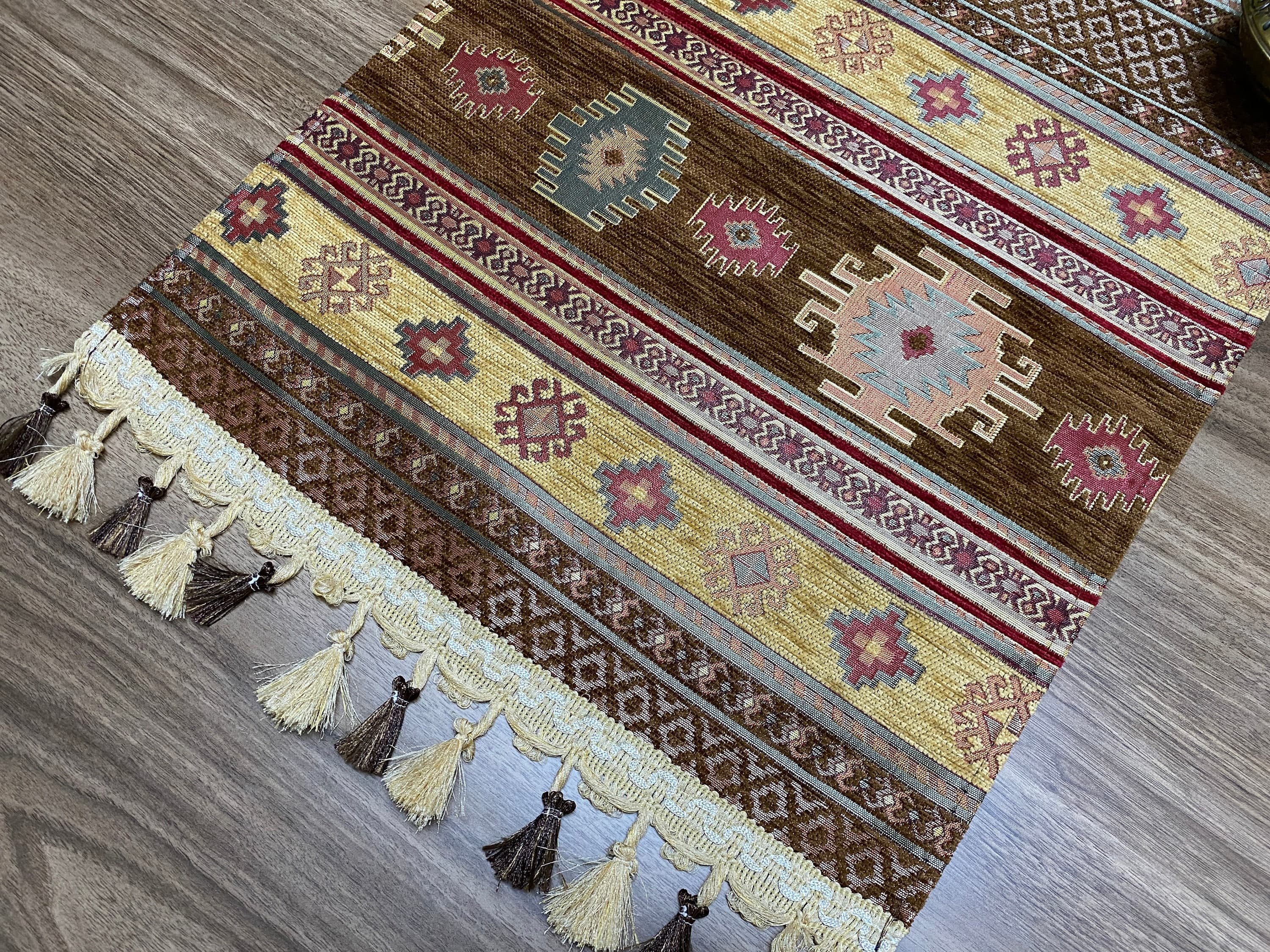 Brown Kilim Pattern Turkish Coffee Table Cloth Runner, Actec Small Home Boho Wedding Oriental Table Runner, Diner Table Runner, RNR348 - image 5