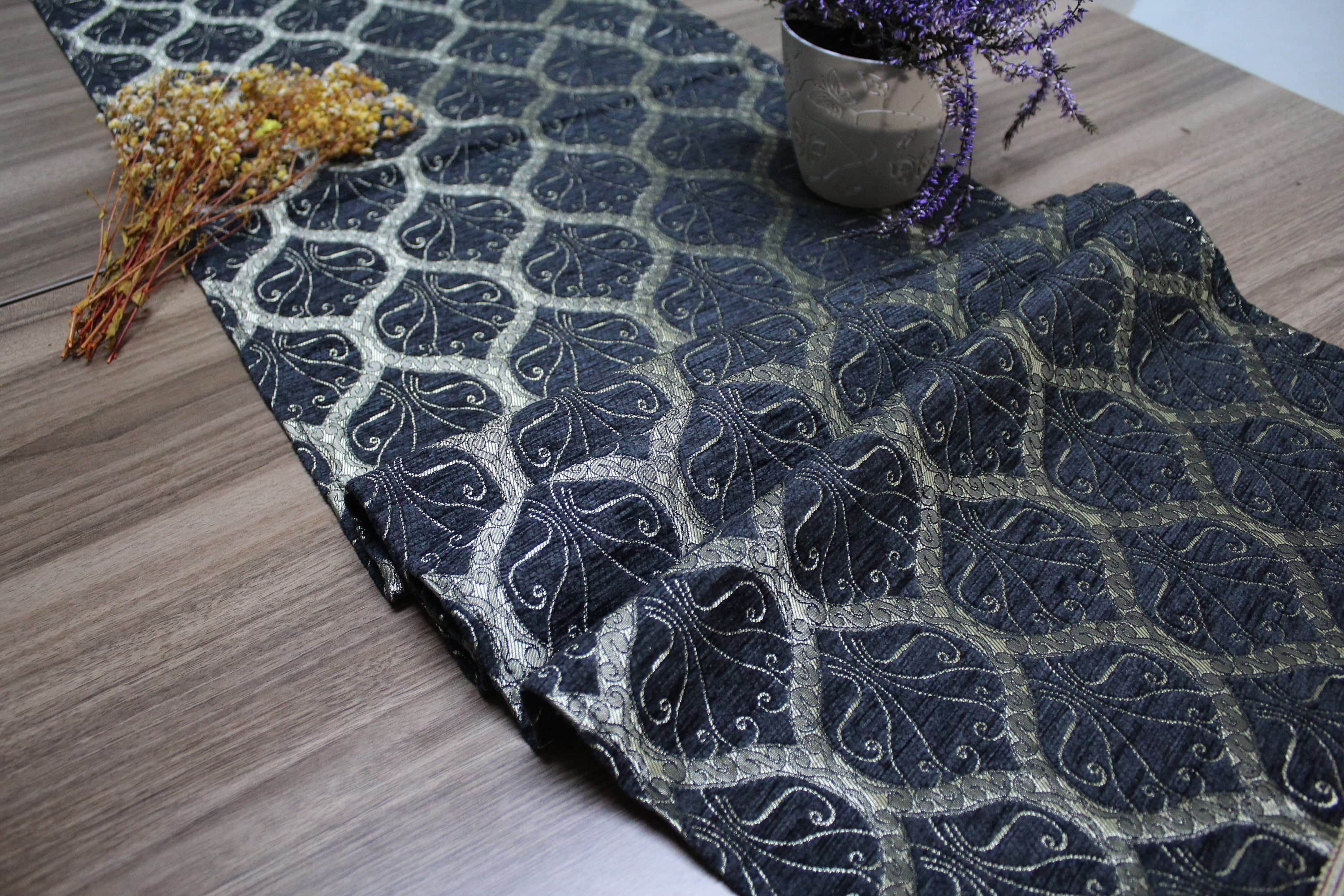 Black Turkish Table Cloth Runner, Peacock Tail Design Floral Boho Table Runner For Wedding, Gold Table Cover, Coffee Table Runner, RNR190 - image 4