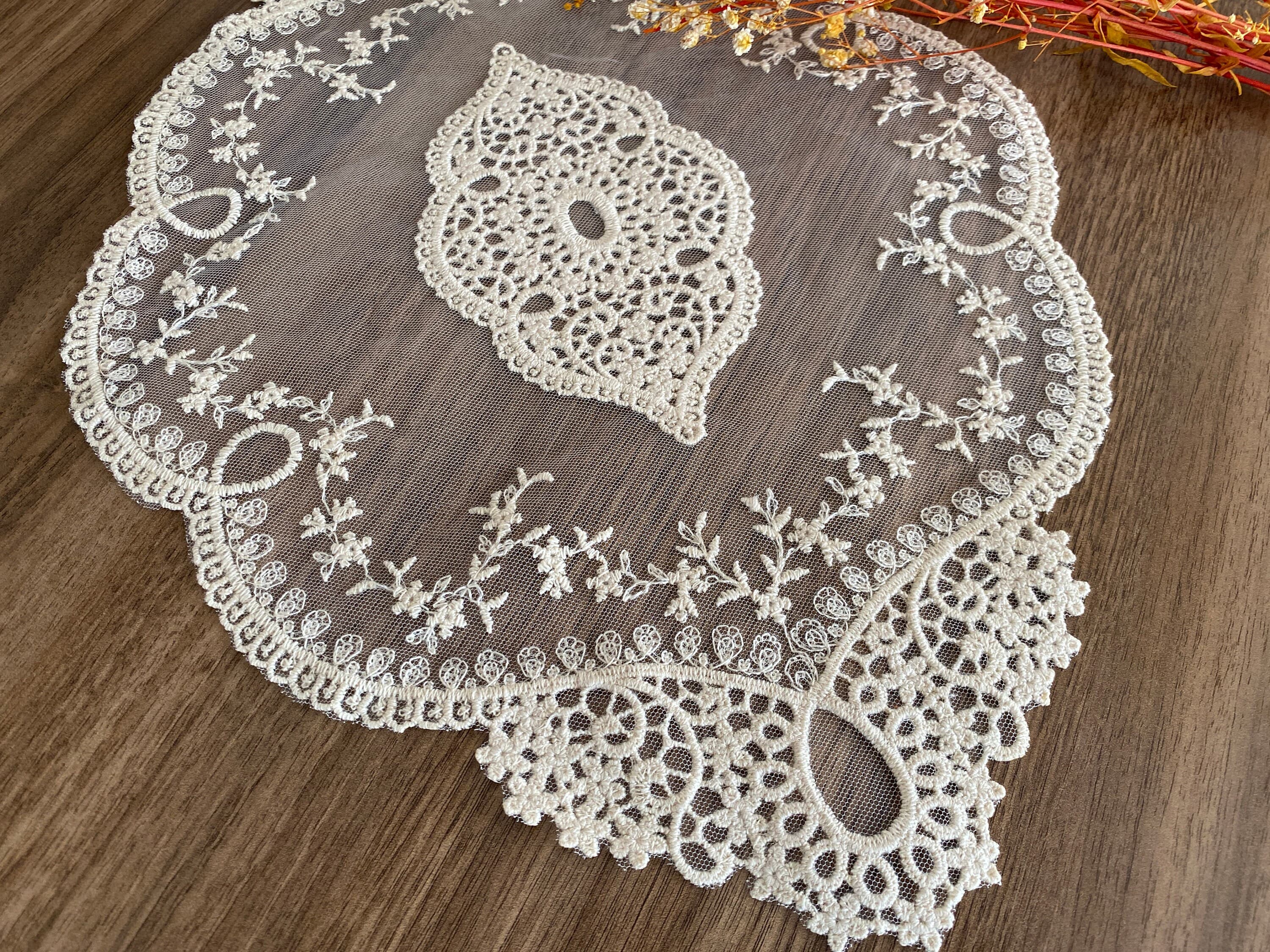 Cream Center Piece French Lace Oval Table Placemat, Lace Doily, Table Mat, Lace Tablecloth, France Lace Doily, Vintage Lace, LC159 - image 4