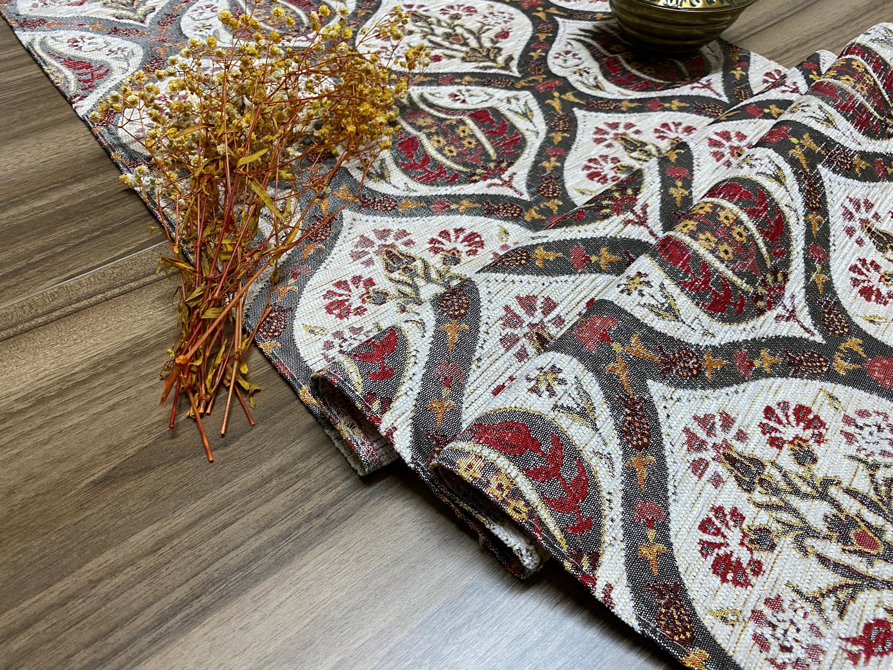Cream Tulip Pattern Turkish Coffee Table Cloth Runner,  Carnation Boho Wedding Oriental Table Runner, Diner Table Runner Cloth, RNR263 - image 4