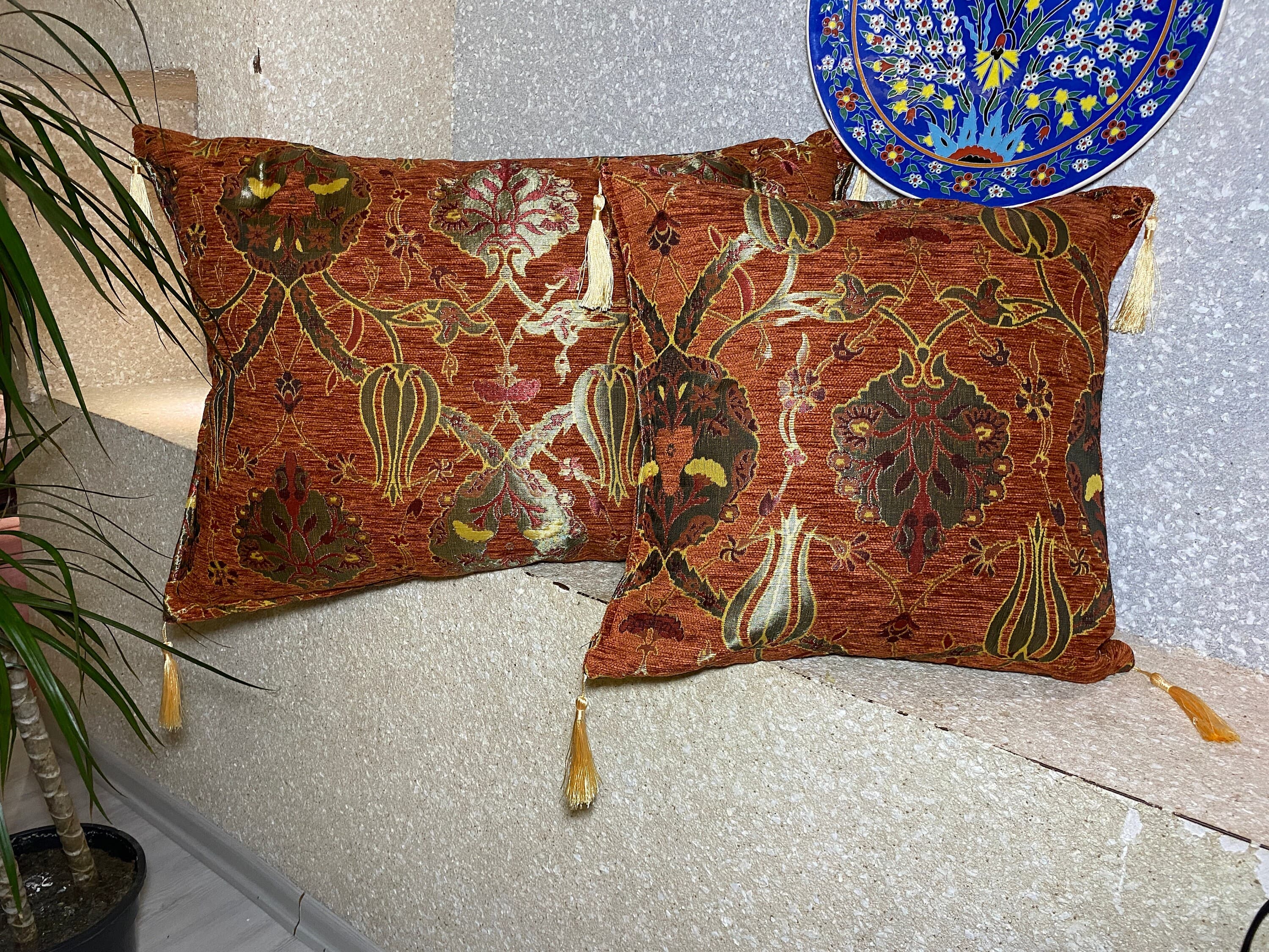 SET OF 2 Turkish Cushion Covers, Terracotta Oriental Pillow Case, Decorative Handmade Boho Style Pillow Case, CSH-101-104