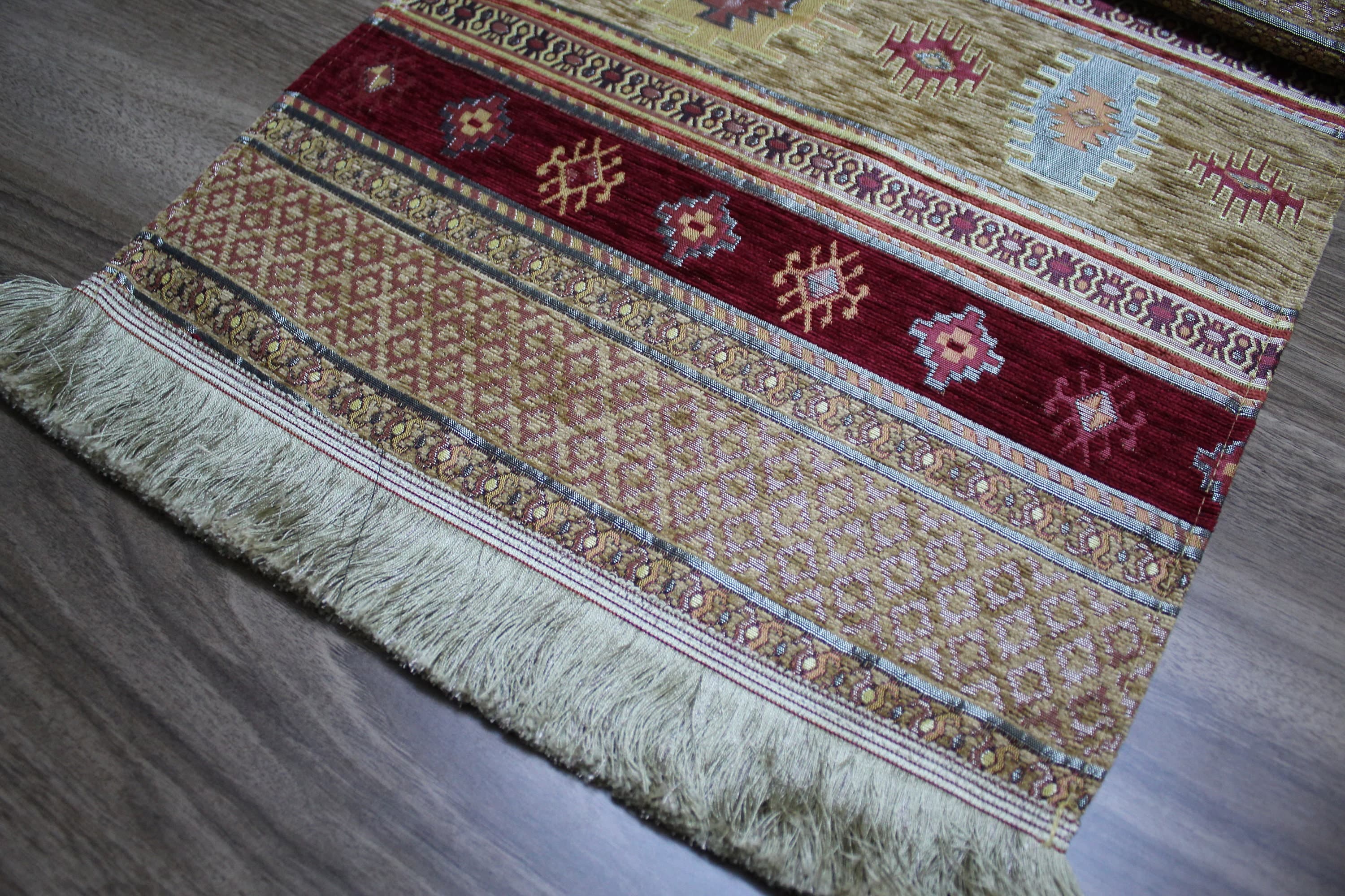 Mustard Turkish Table Cloth Runner, Kilim Design Aztec Boho Table Runner For Wedding, Burgundy Table Cover, Table Cloth, RNR169 - image 5