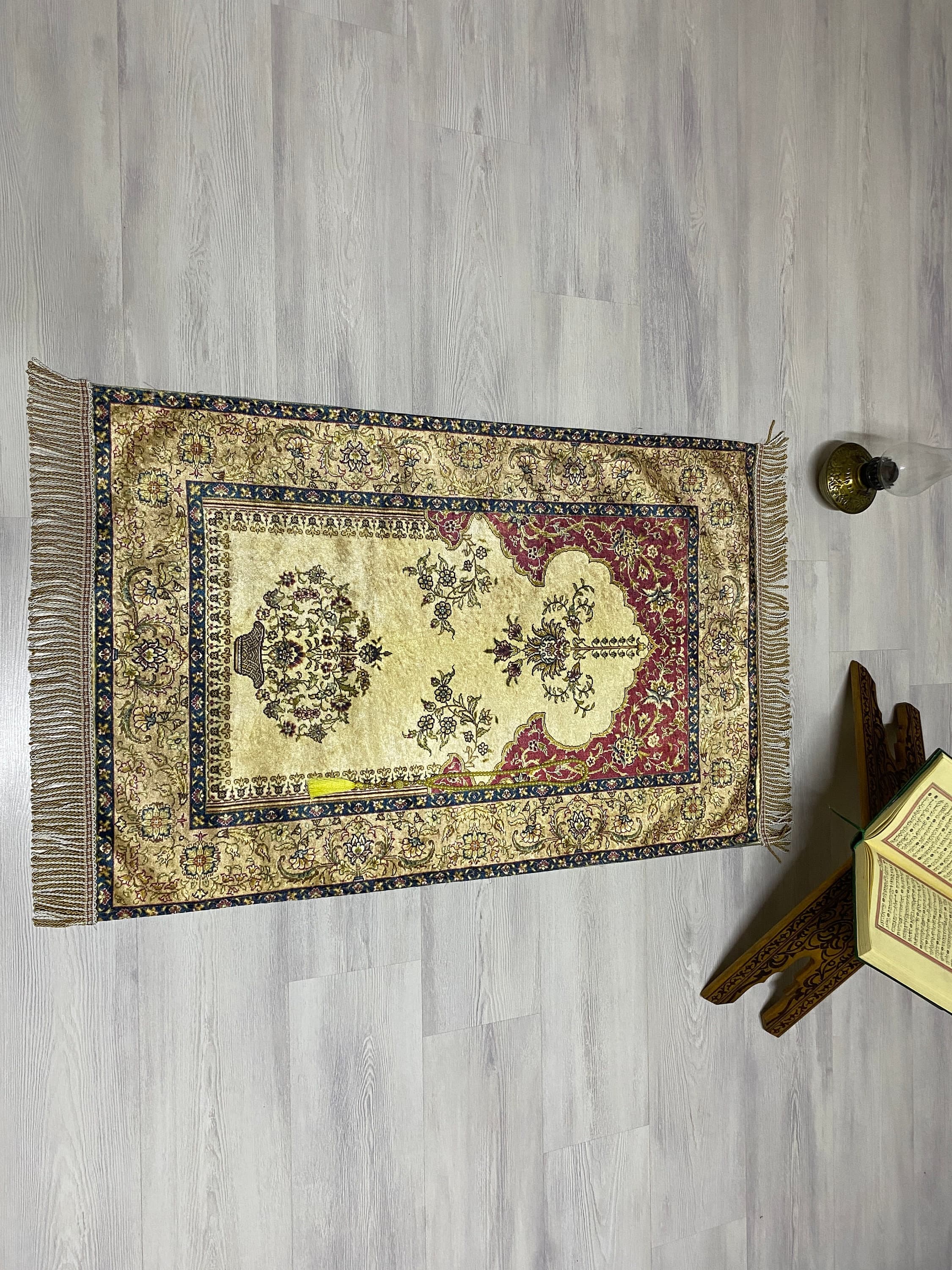 Mustard Prayer Rug, Prayer Mat, Musallah Namaaz Islamic Gift, Eid Hajj Umrah Gift, Janamaz Sejedah Muslim Turkish Rug, RNR485 - image 3