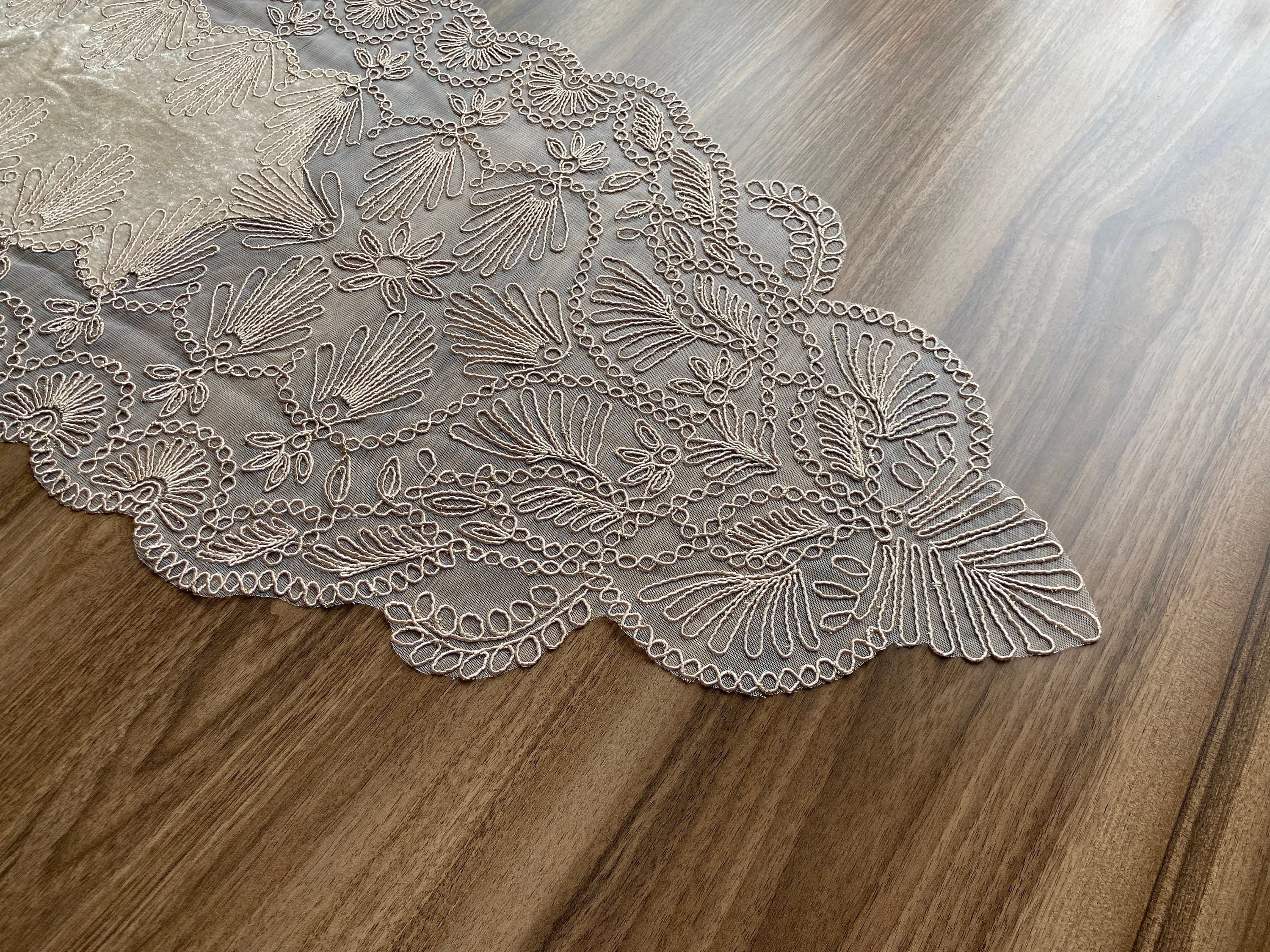 Cappuccino French Lace Table Runner, Delicate French Lace Table Runner For Wedding Table, Table Decoration, Organizations, Weddings, LC208 - image 4