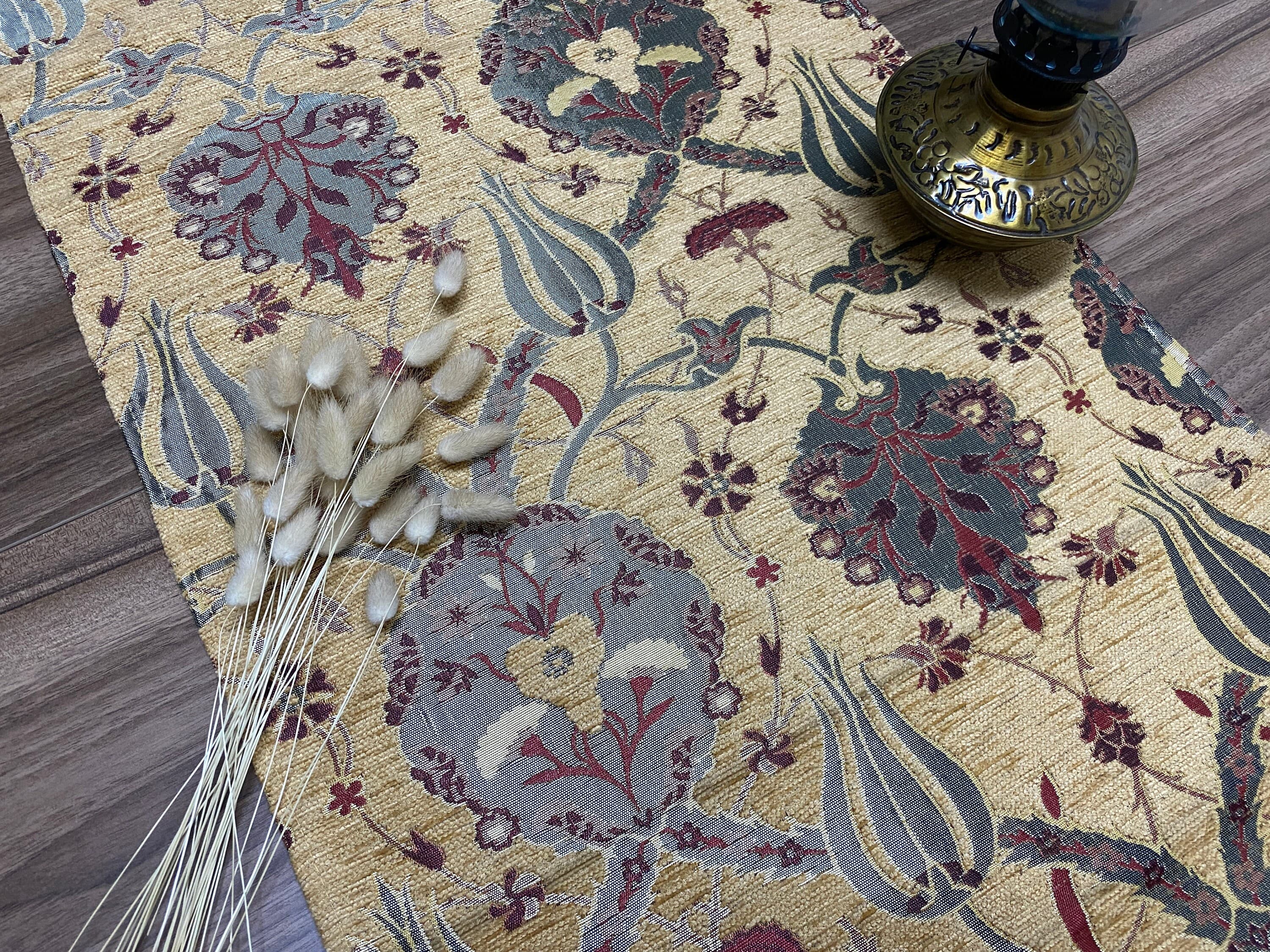 Mustard Tulip Pattern Mini Turkish Coffee Table Cloth Runner,  Home Boho Wedding Oriental Table Runner, Diner Table Runner, RNR331 - image 4