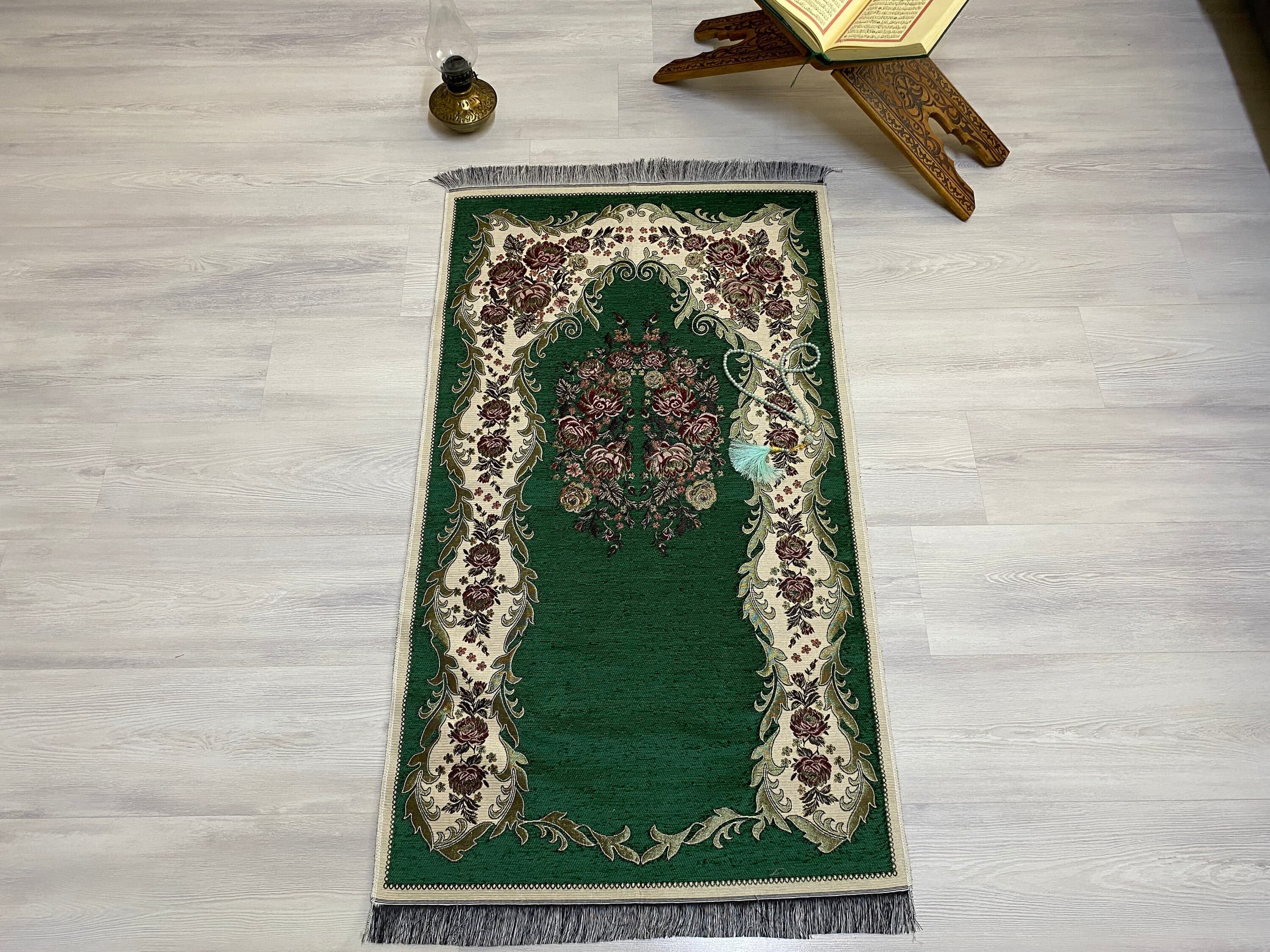 Dark Green Light Prayer Mat, Sejadah Prayer Mat with Tasbeeh,Muslim Wedding Gift, Prayer Rug, Muslim Janamaz, Islamic Gift, RNR526 - image 3