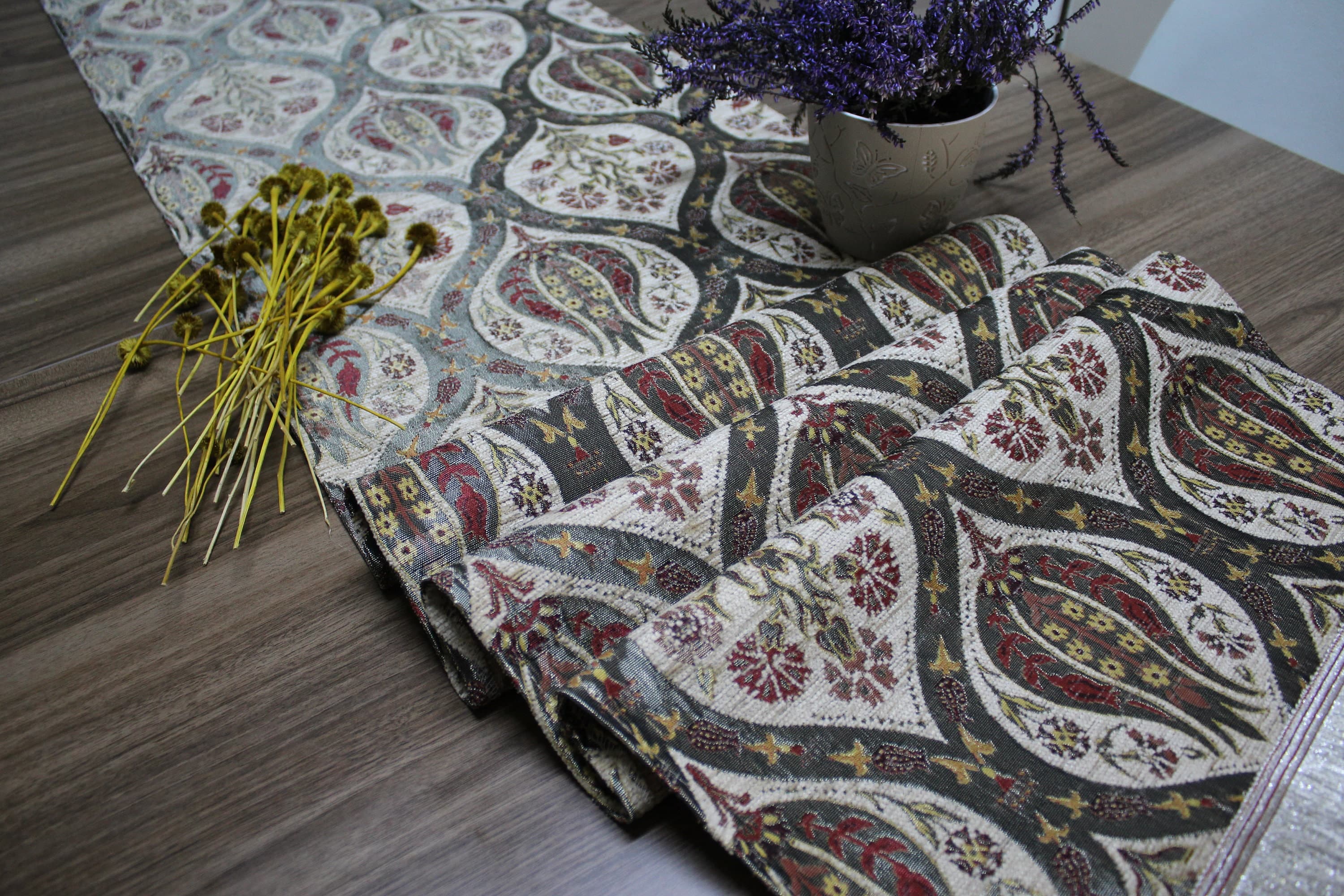 Cream Turkish Table Cloth Runner, Tulip Design Floral Boho Table Runner For Wedding, Burgundy Table Cover,Coffee Table Runner,RNR182 - image 4