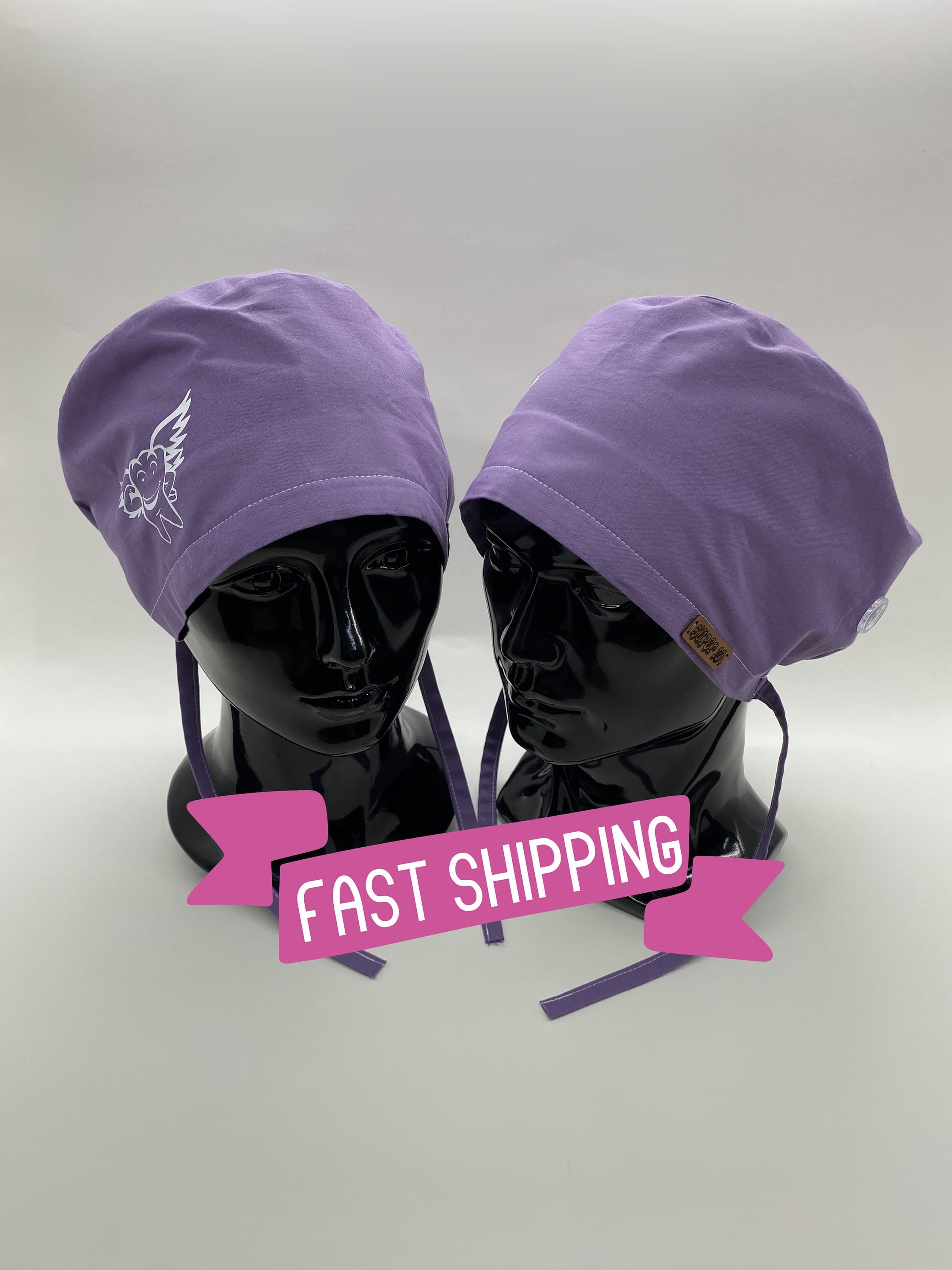 Lilac Dentist Surgical Scrub Cap Hat with Buttons, Angel Tooth Print Surgical Scrub Cap Hat Lilac, Unisex Dentistry Scrub Cap, HAT210 - image 3
