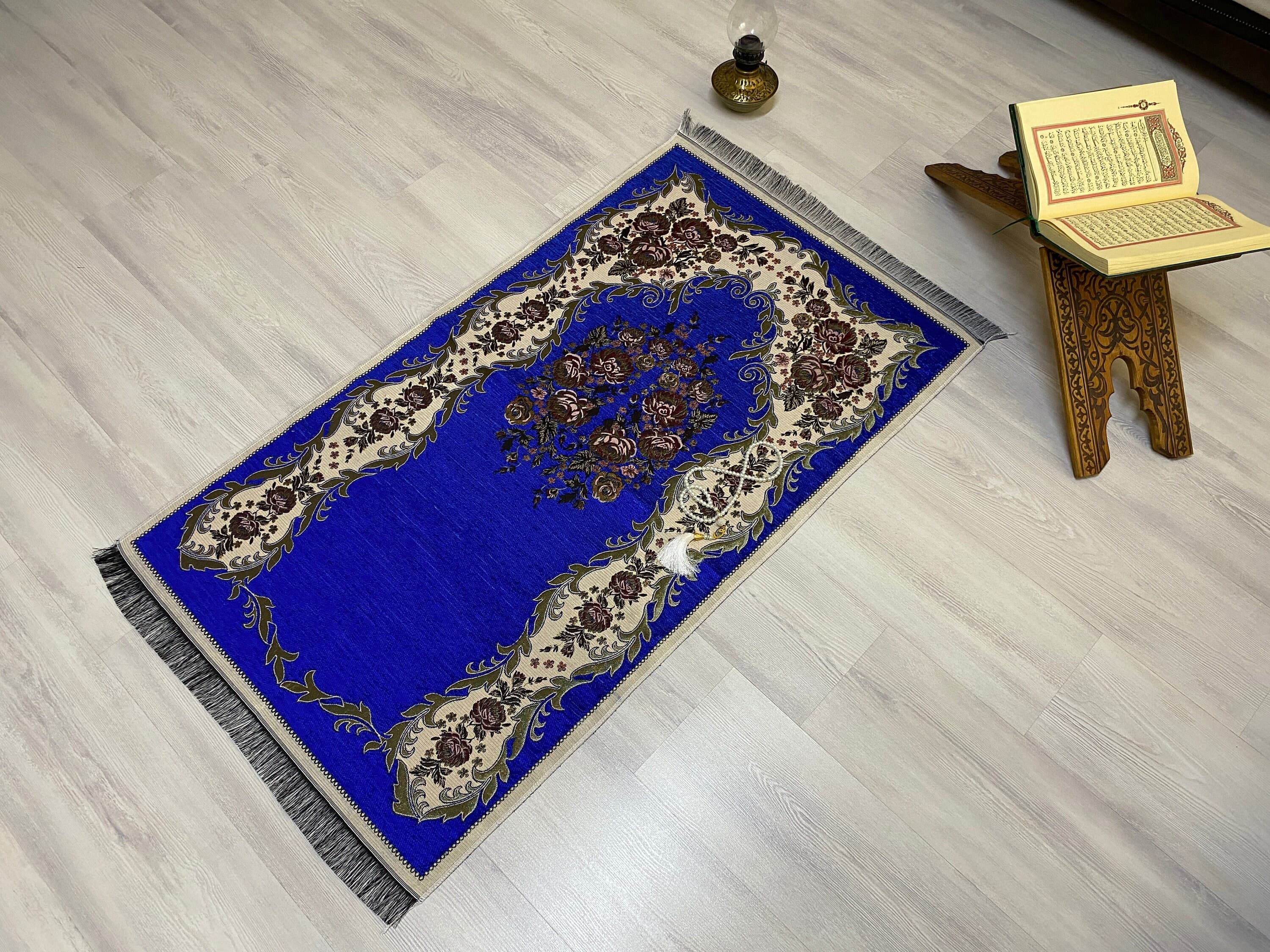 Blue Light Prayer Mat, Sejadah Prayer Mat with Tasbeeh,Muslim Wedding Gift, Prayer Rug, Muslim Janamaz, Islamic Gift, RNR529