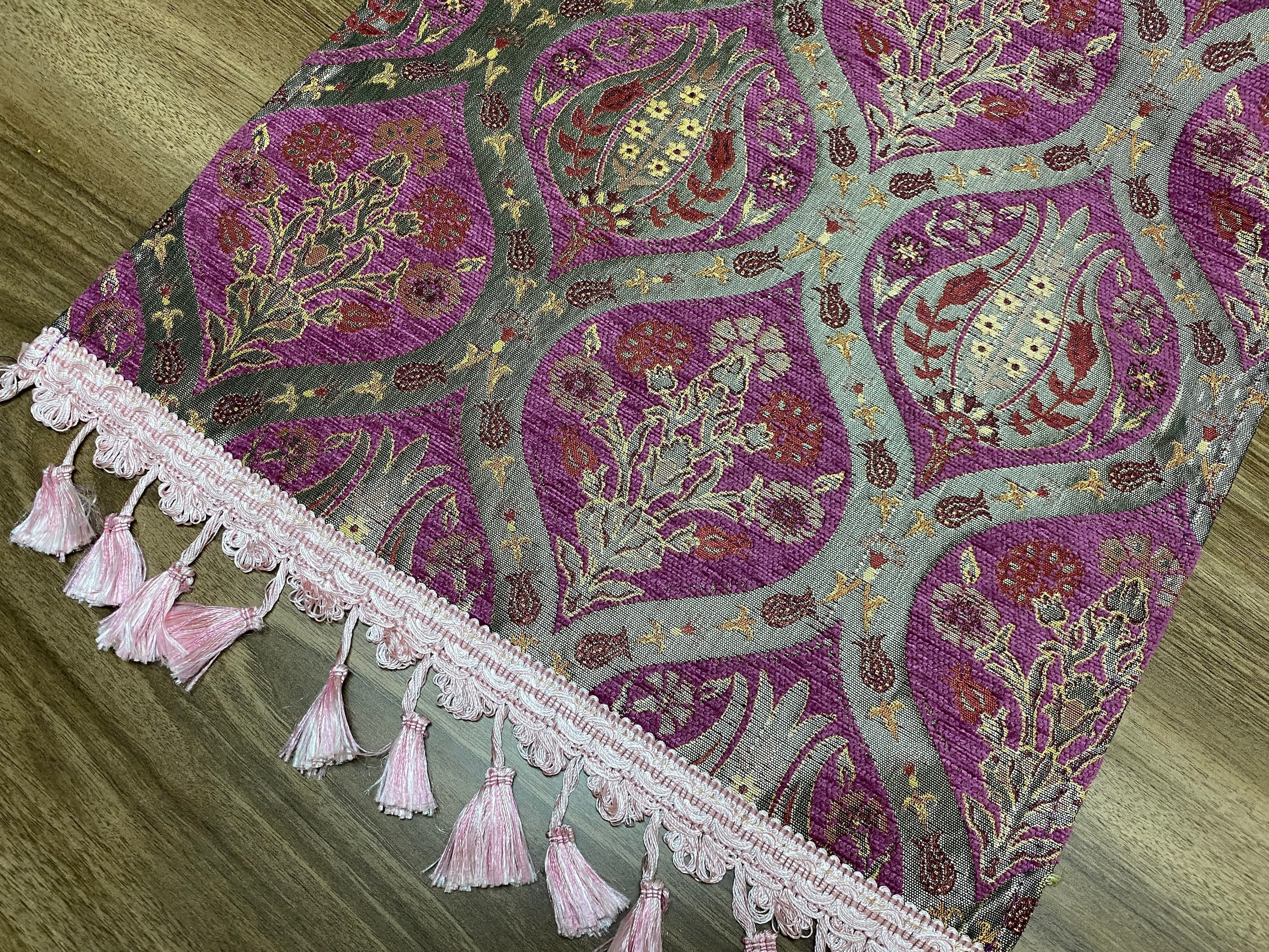 Lilac Tulip Pattern Turkish Table Runner, Long Boho Wedding Table Decor, Gray Carnation Farmhouse Rustic Table Runner, RNR374 - image 5