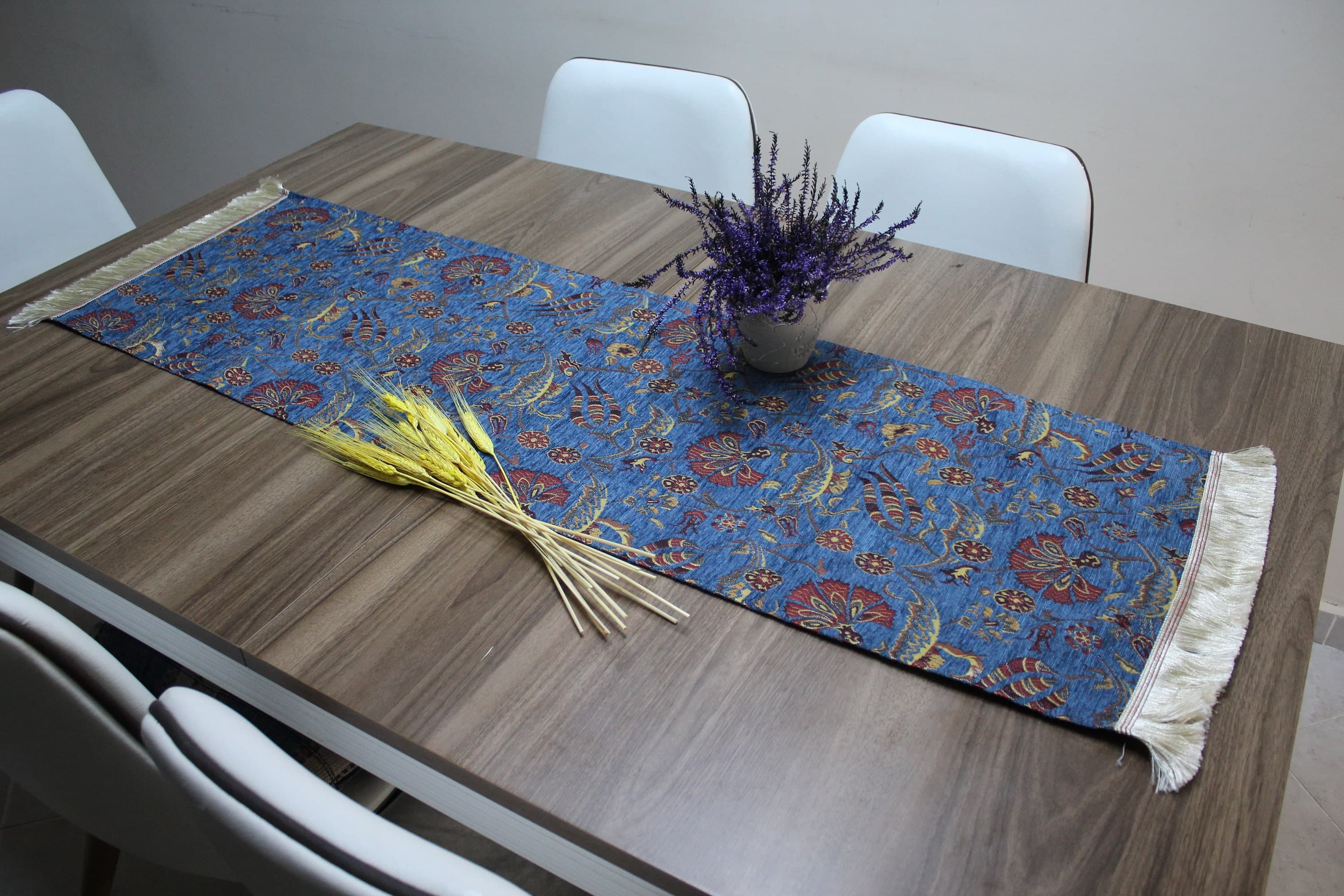Blue Turkish  Table Cloth Runner, Boho Table Runner For Wedding, Home Decor Textile, Ethnic Home Decor, Table Runner Textured,    RNR126