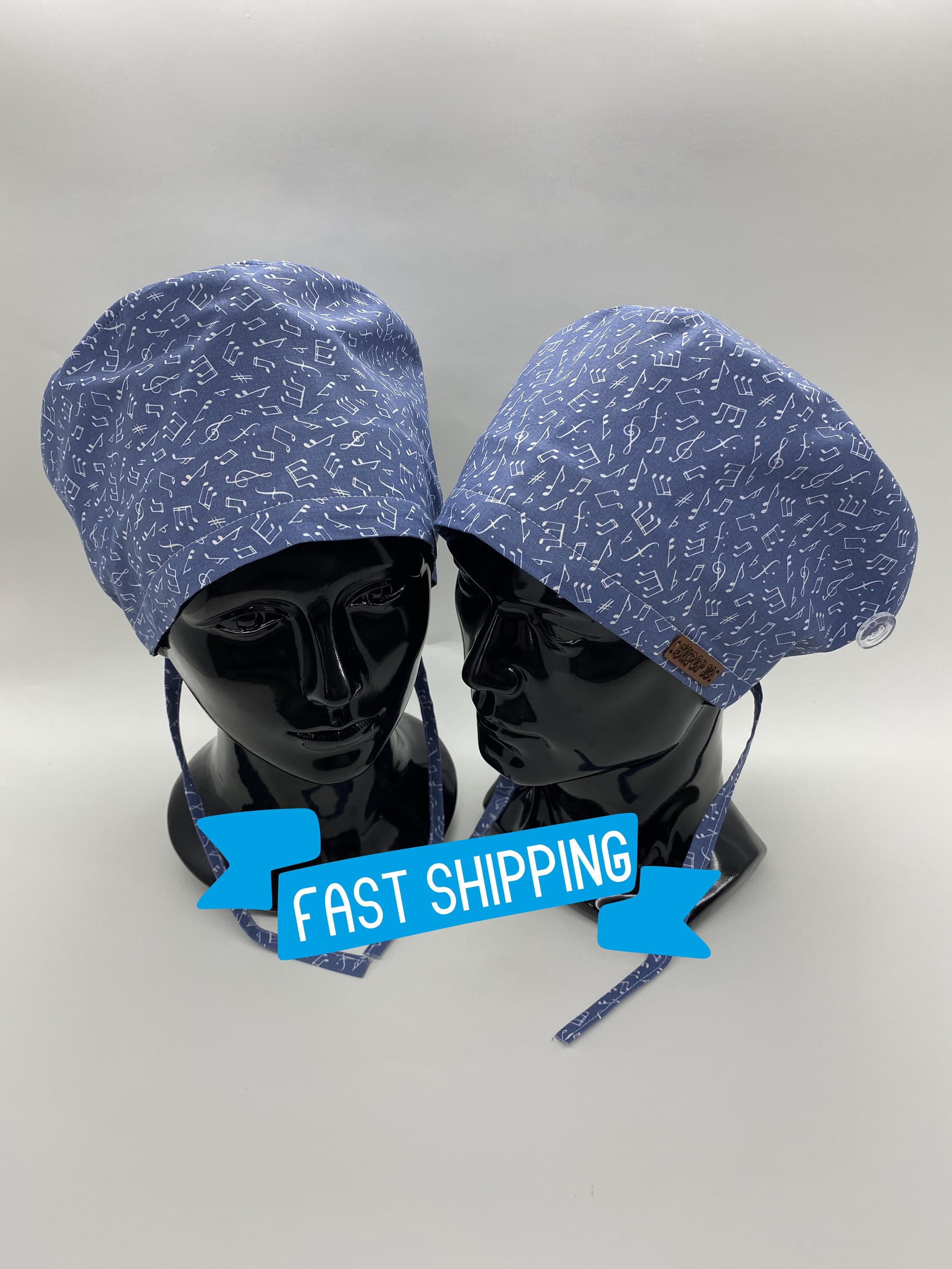 Blue Scrub Cap, Blue Unisex Dentistry Scrub Cap, Cap With Buttons, Musical Surgeon Cap, Scrub Cap Ponytail, Unisex Surgical Cap, HAT184 - image 3