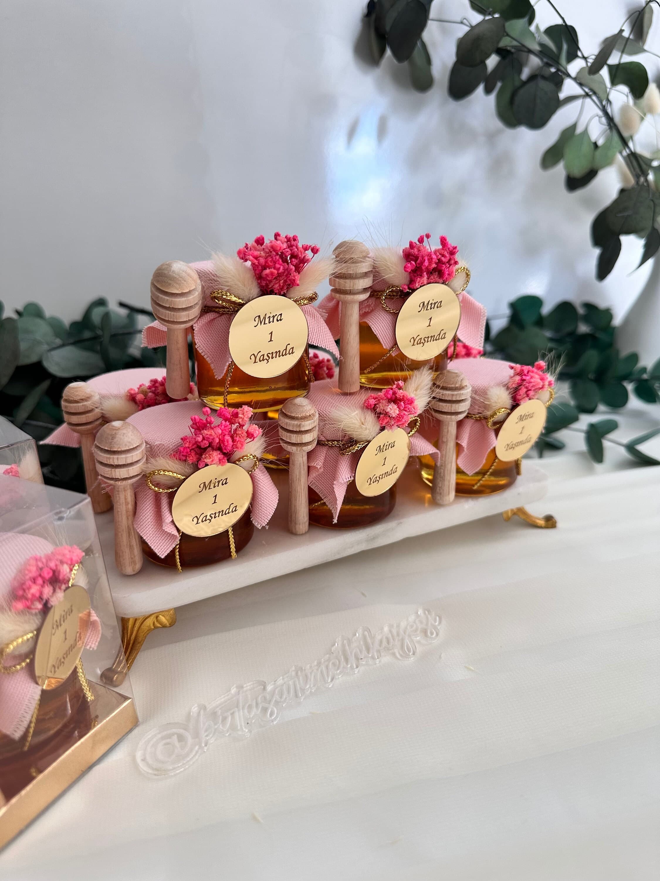 Personalized Pink Honey Jar Favors: Baby Shower, Gift For Baptism