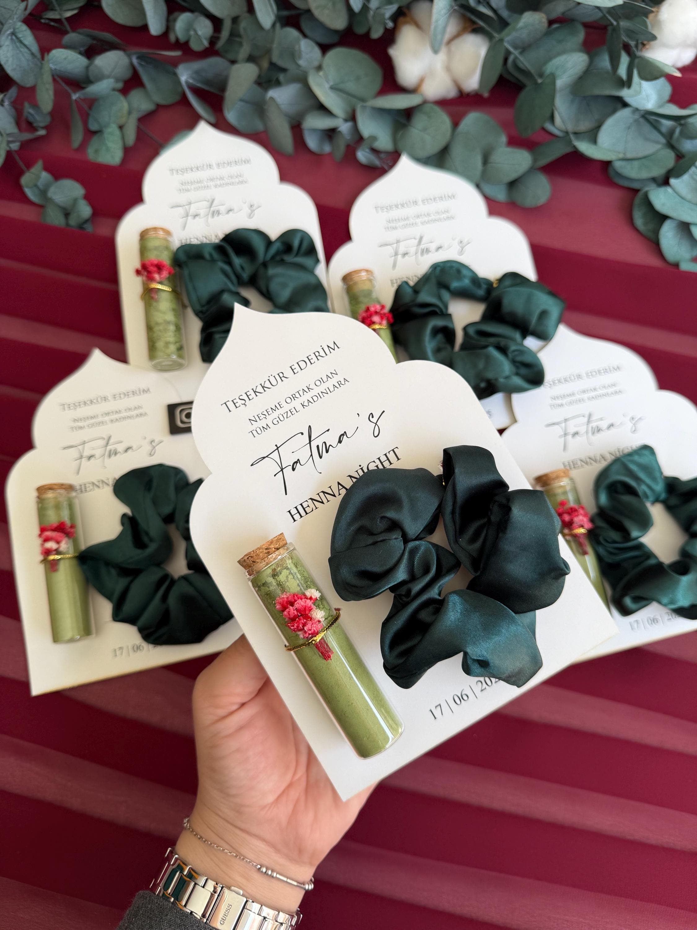 Personalized Henna Favor: Glass Tube, Hair Clip, Bridal Shower Gift