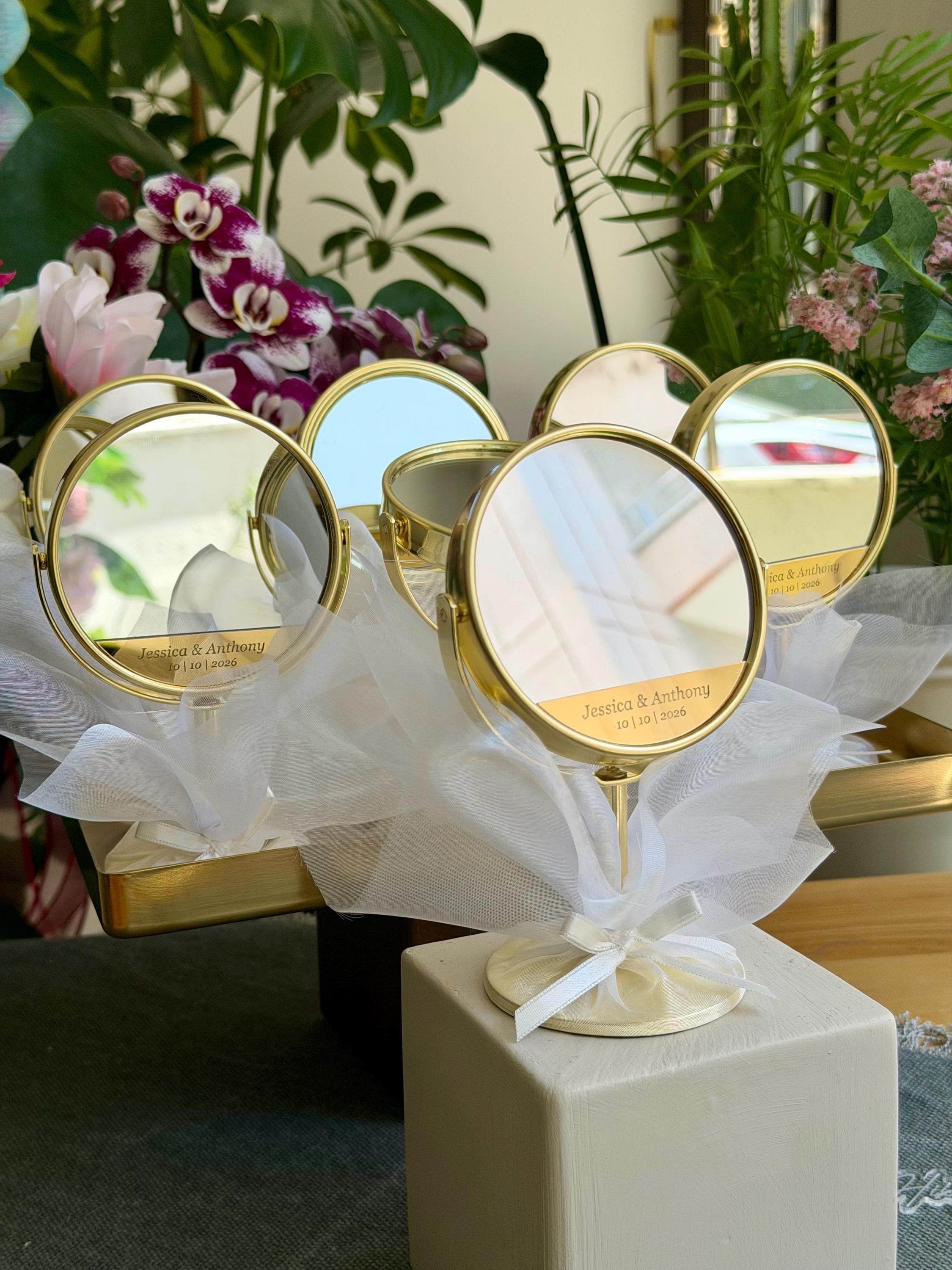 Personalized bridal shower favor mirror, Beach wedding favors, Bridesmaid mirror