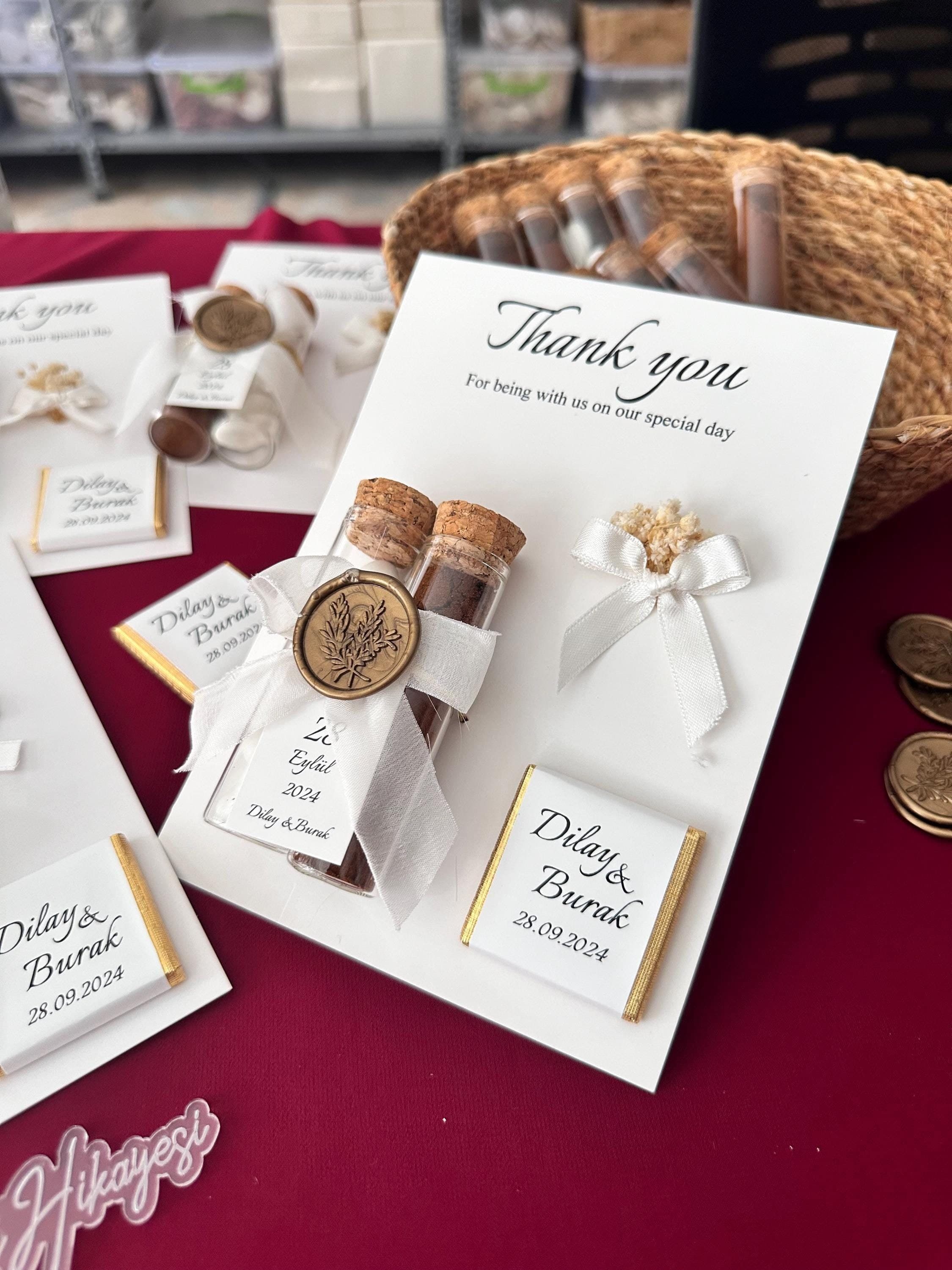 Personalized Engagement Favor: Chocolate, Coffee, Almond Candy with Card