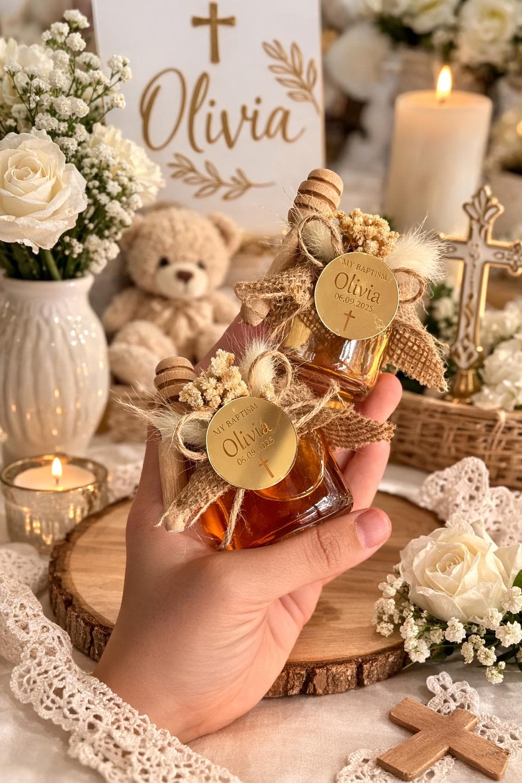 Personalized christening gift honey jar: Mi Bautizo, Baptism favors, Welcome Baby - image 5