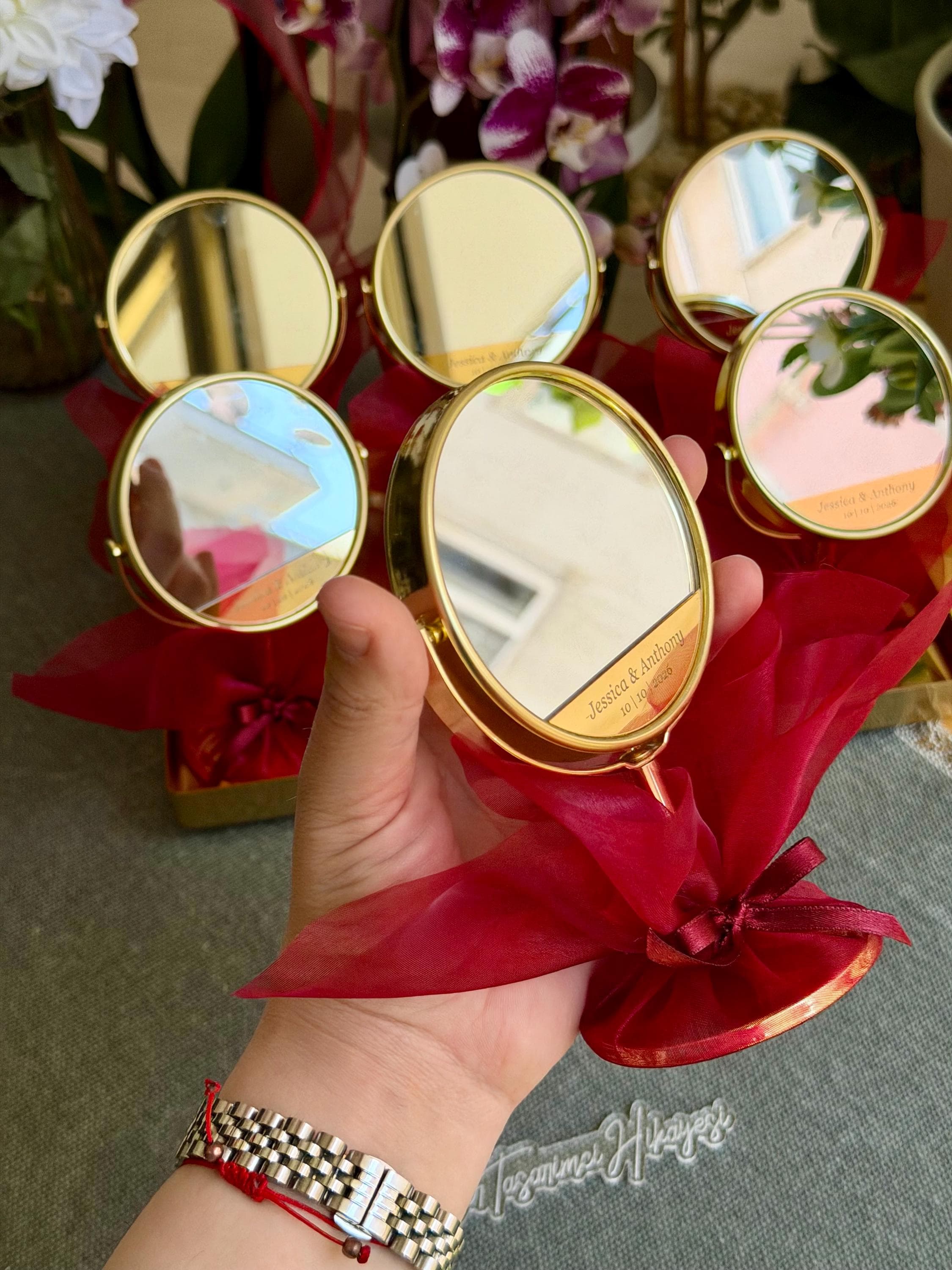Custom Gold Compact Mirror Henna Favor: Personalized Makeup mirror, Bridesmaid favors - image 4