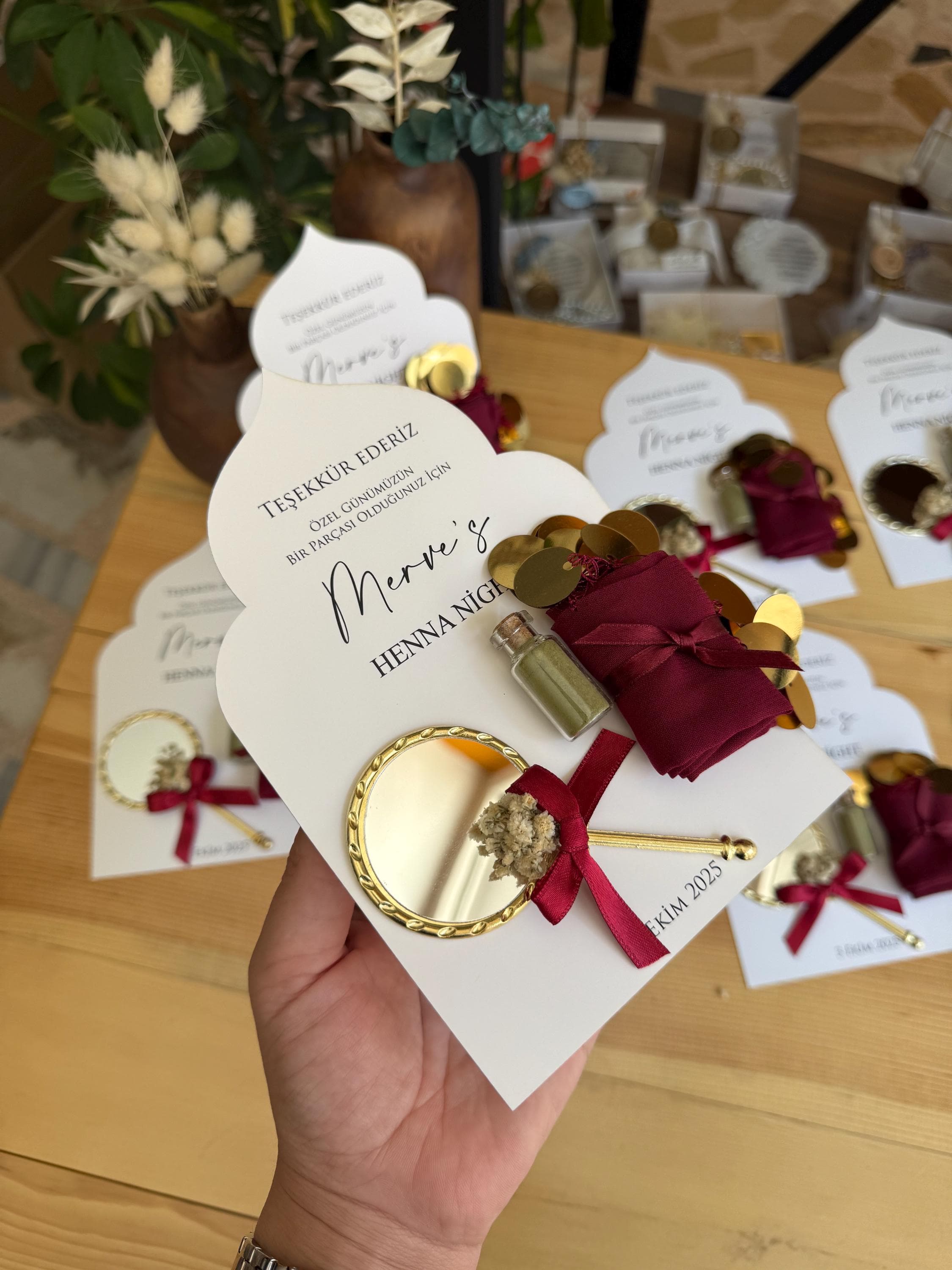 Personalized Henna Party Favor: Glass Tube, Mirror & Wipe - Bridal Gift