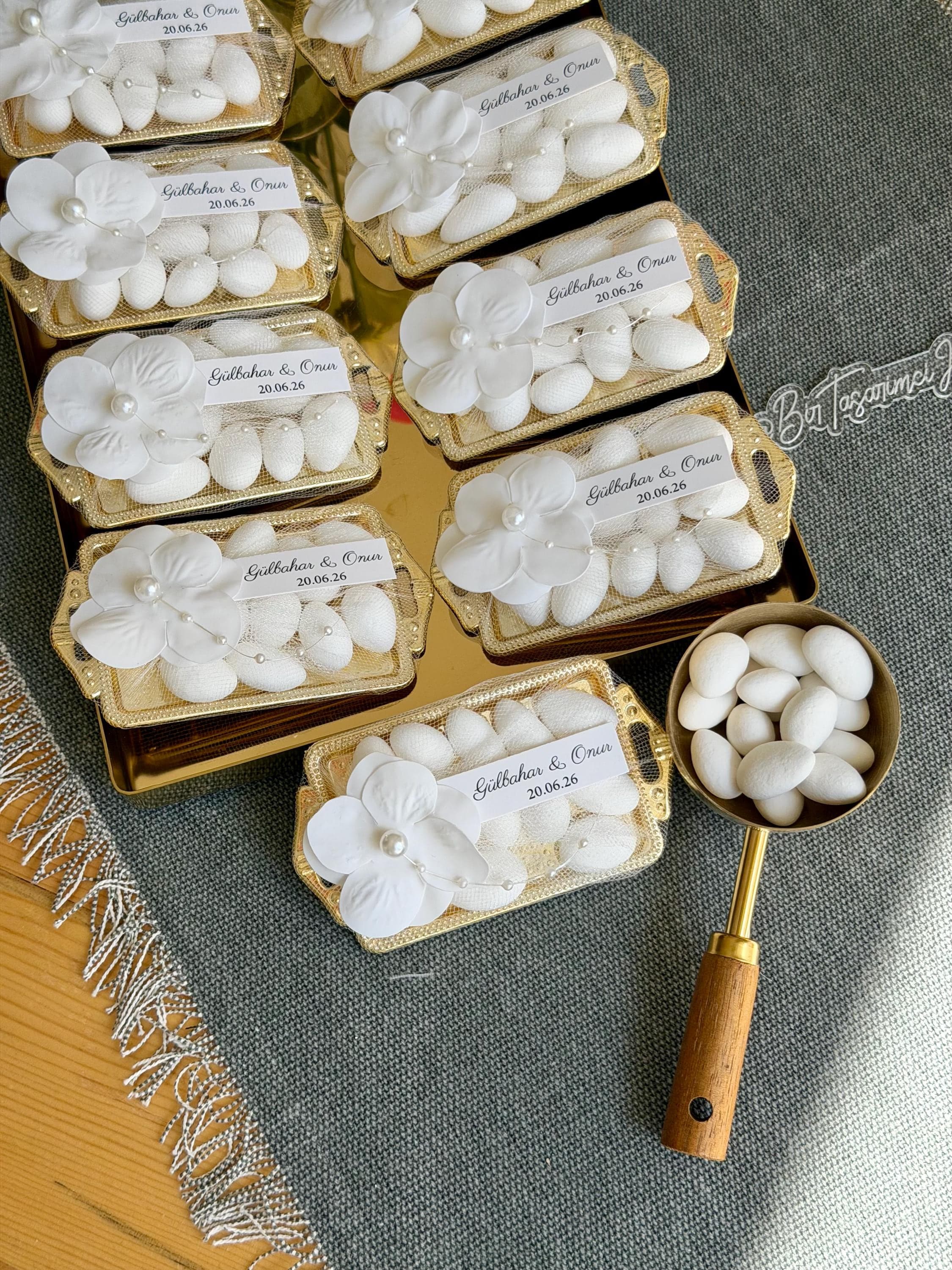 Personalized Wedding Favor Tray: Chocolate Almond Candy, Custom Favors