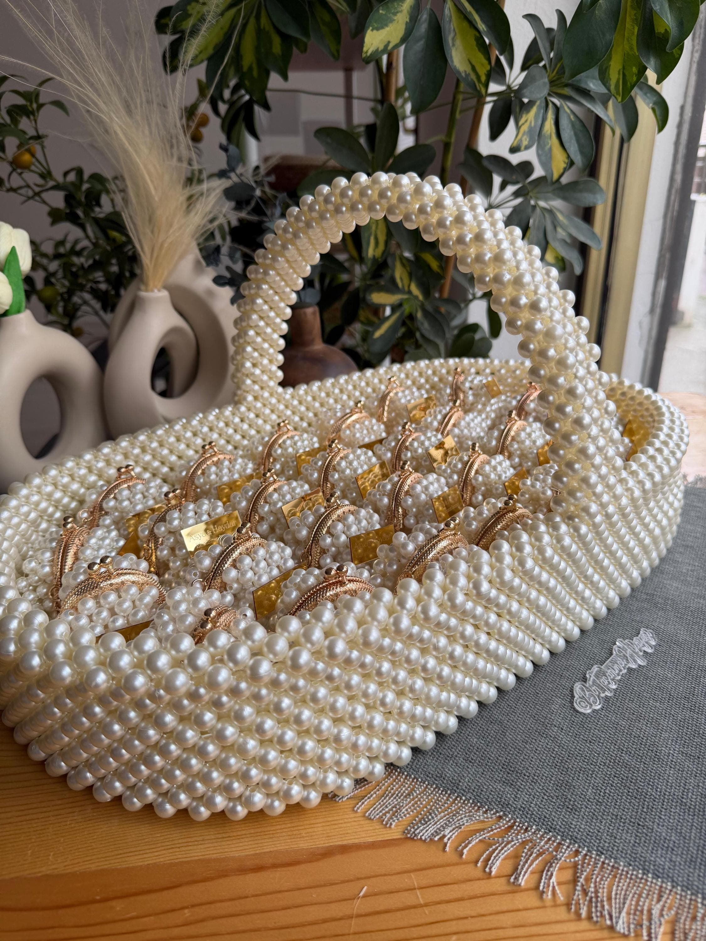 Pearl Beaded Favor Bags: Luxury Bridal Shower, Wedding Favors, Personalized mini bag - image 3