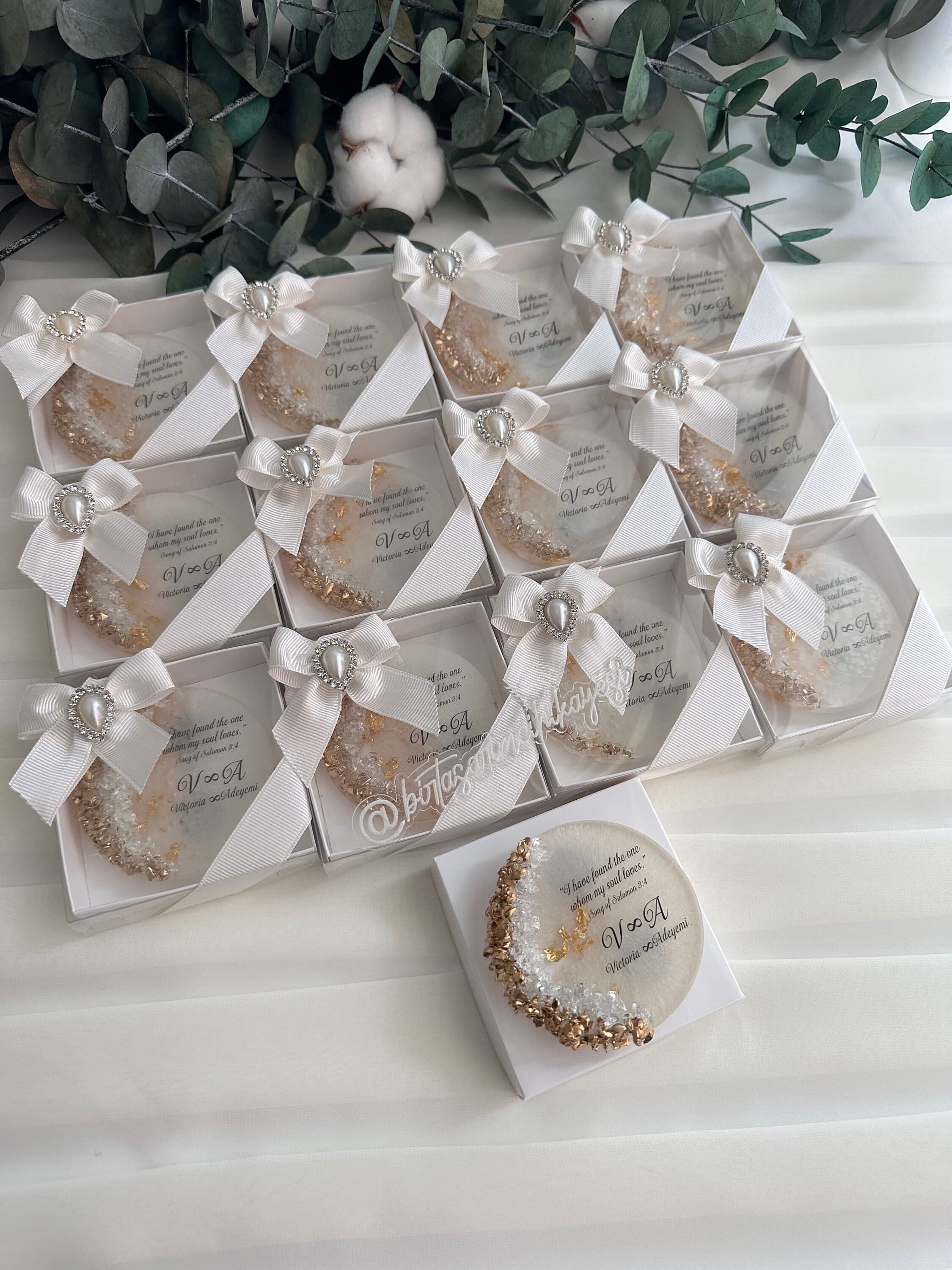 Personalized Epoxy Magnet: Gold Stone Wedding Favor, Boxed - image 3