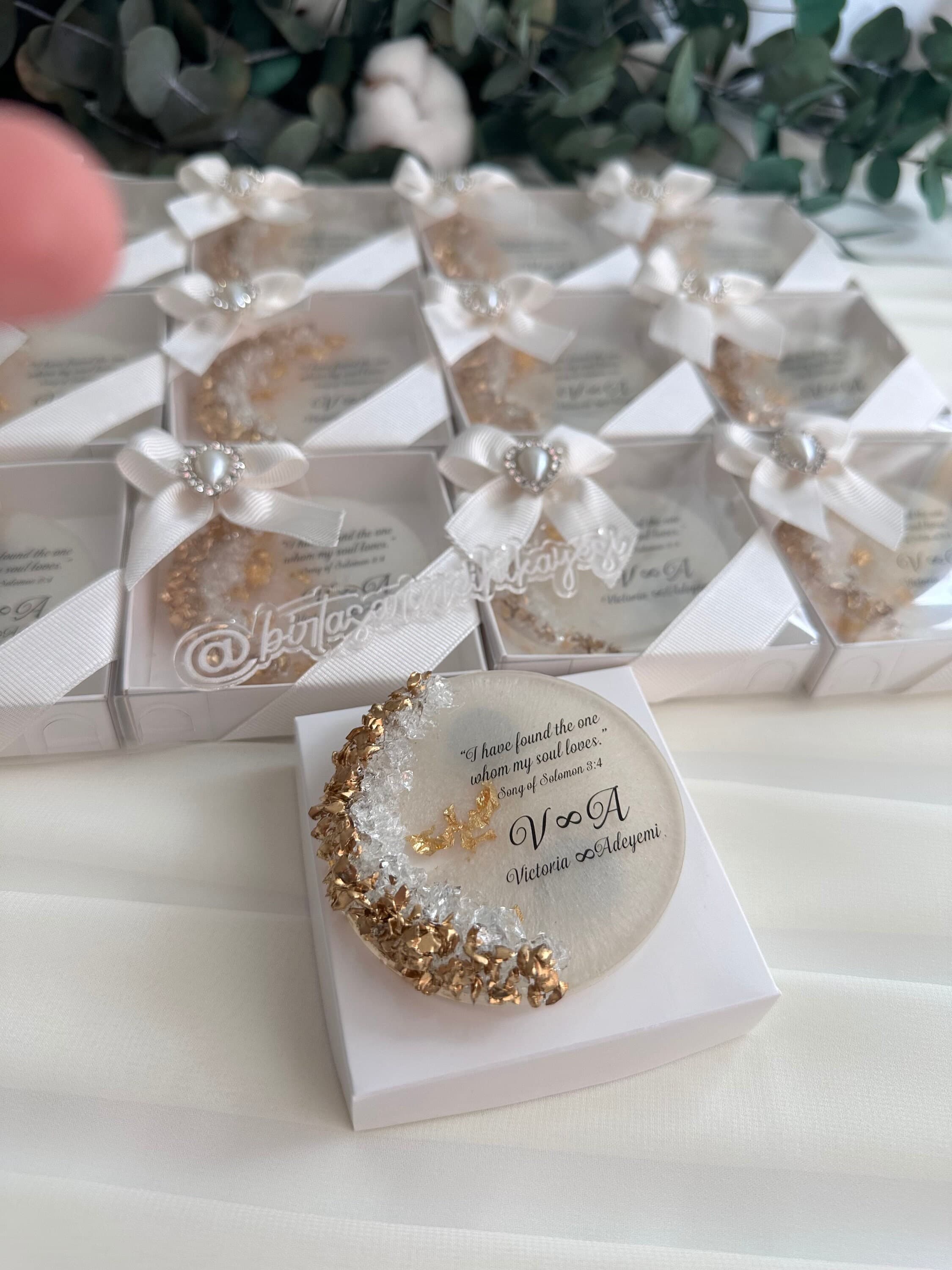 Personalized Epoxy Magnet: Gold Stone Wedding Favor, Boxed