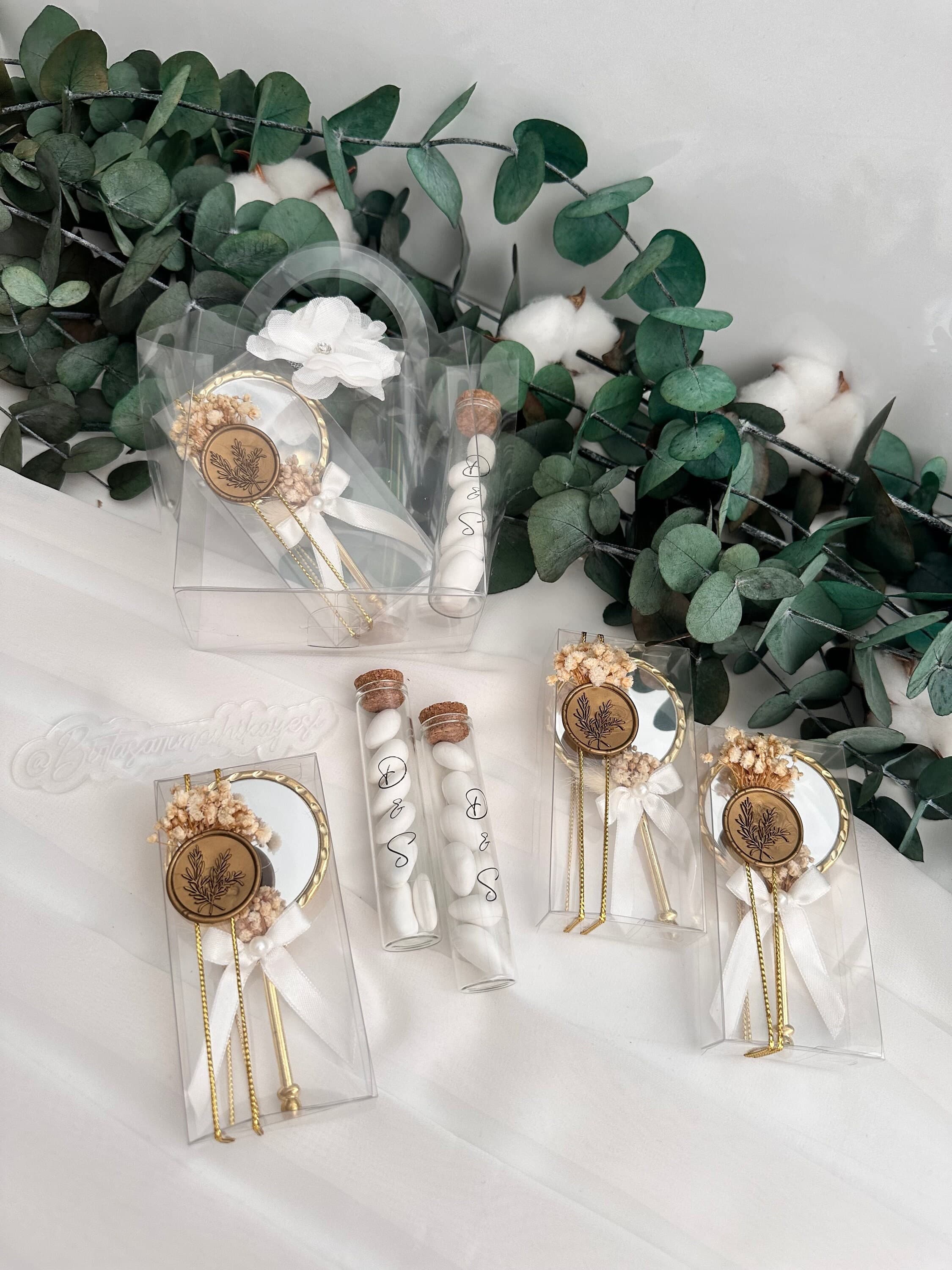 Personalized Mirror & Almond Candy Wedding Favor: Bulk Bridal Gift