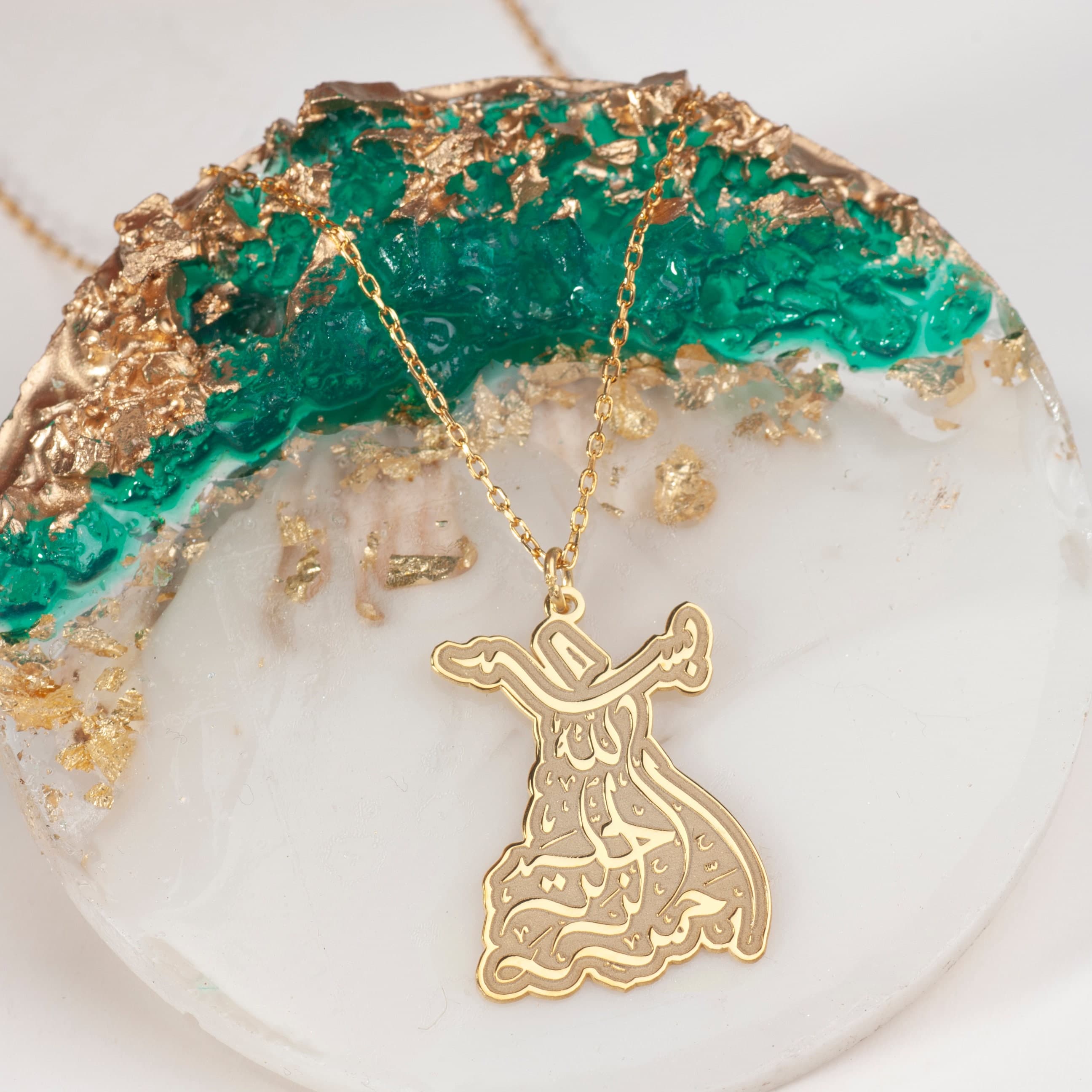 Basmala Whirling Dervish Necklace: 24K Gold, Sterling Silver Sufi Pendant - image 5