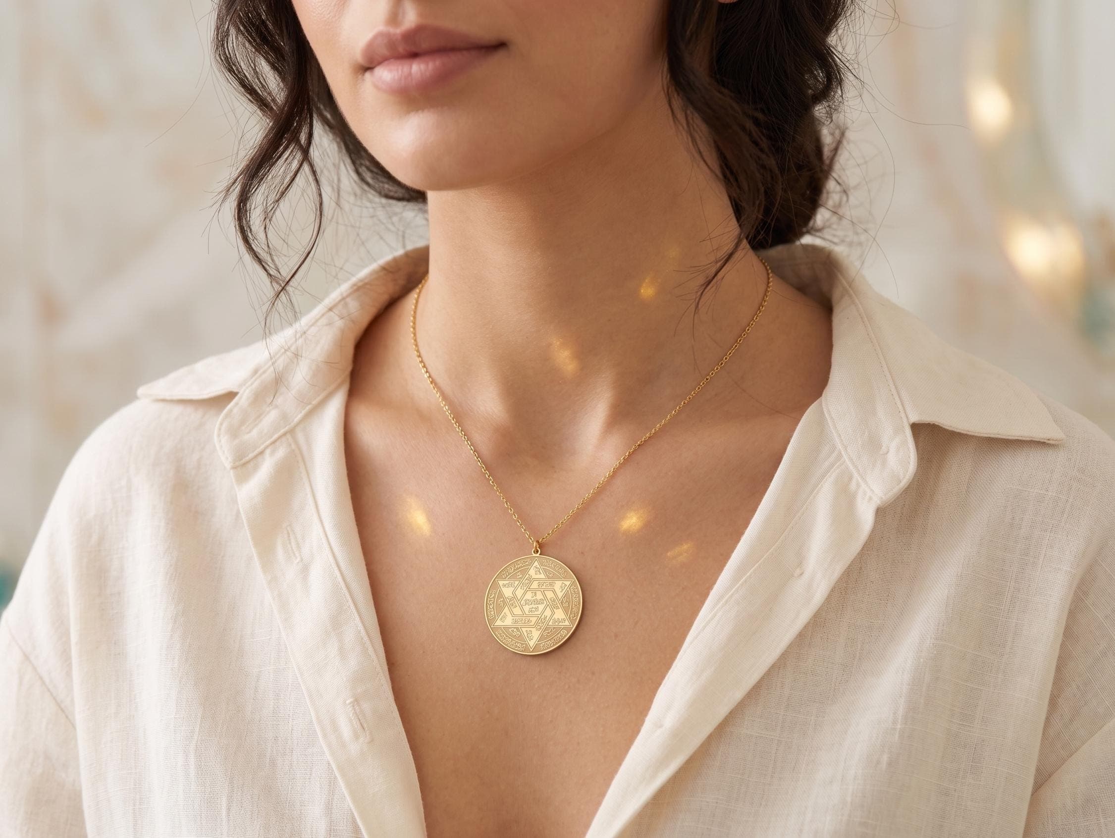 Sterling Silver Seal of Solomon Necklace: King Solomon Pendant, Arabic Letters