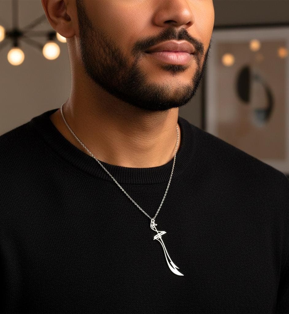 Sterling Silver Zulfiqar Necklace: Gold Plated Handmade Islamic Ali Sword Pendant
