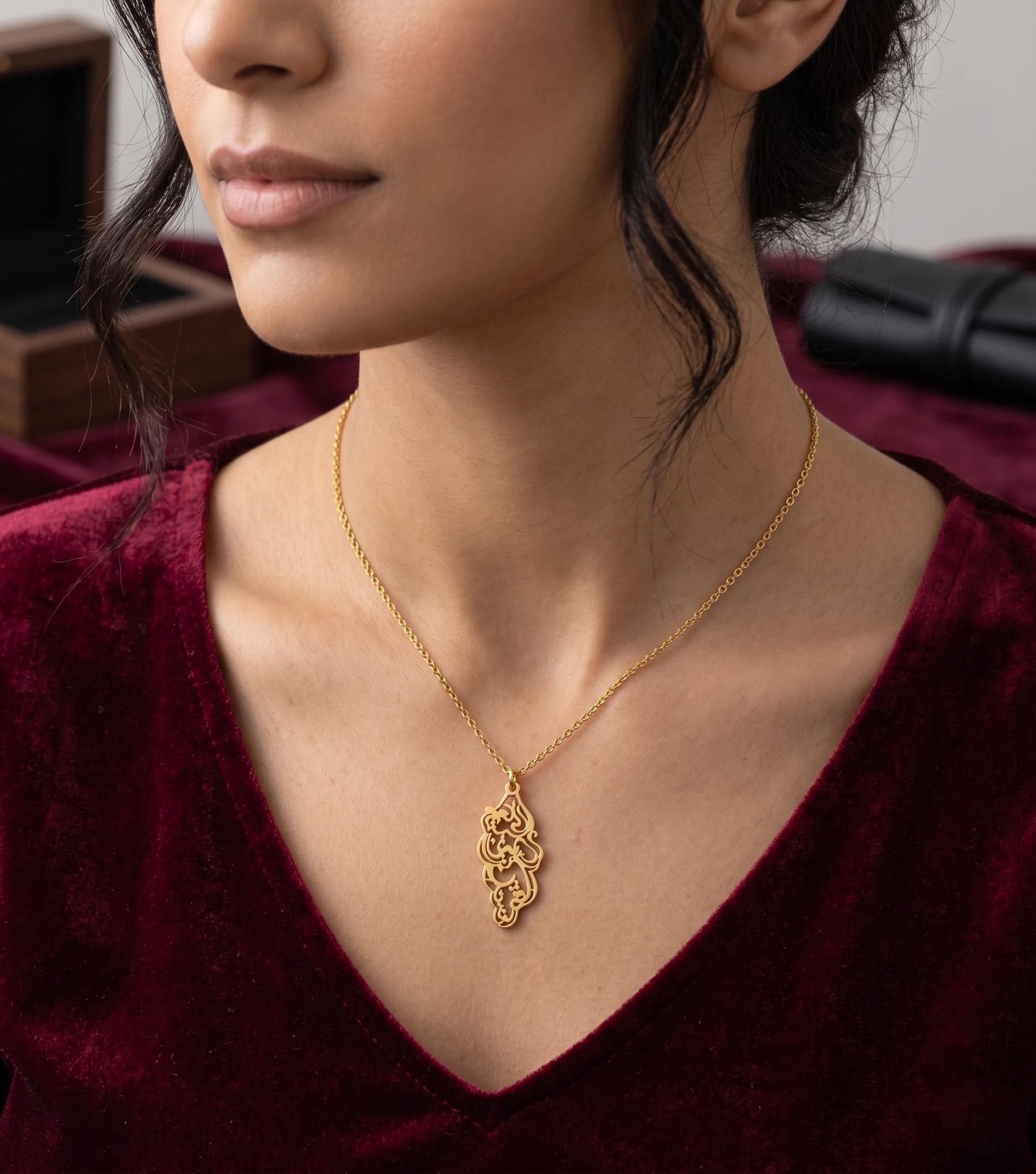 Sterling Silver Arabic Calligraphy Necklace: Gold Mahmoud Darwish Poem Pendant