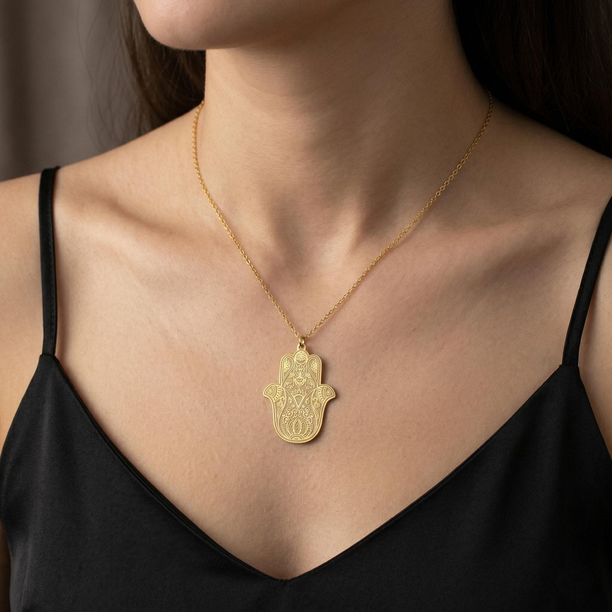 24K Gold Hamsa Necklace: Gold Plated 925 Sterling Silver Mandala, Evil Eye Amulet