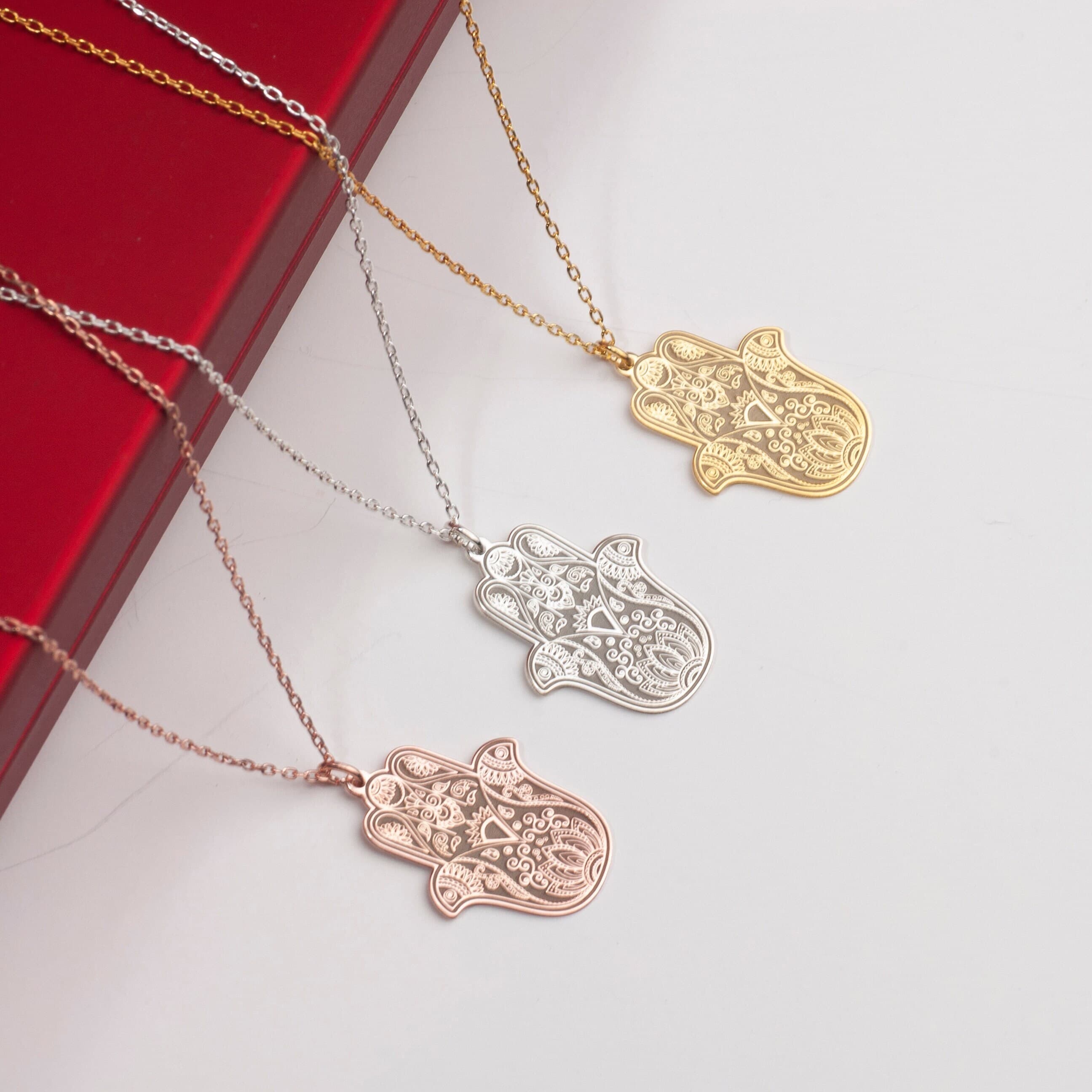 Hamsa Mandala Pendant Necklace: 24K Gold Plated Sterling Silver Amulet - image 3