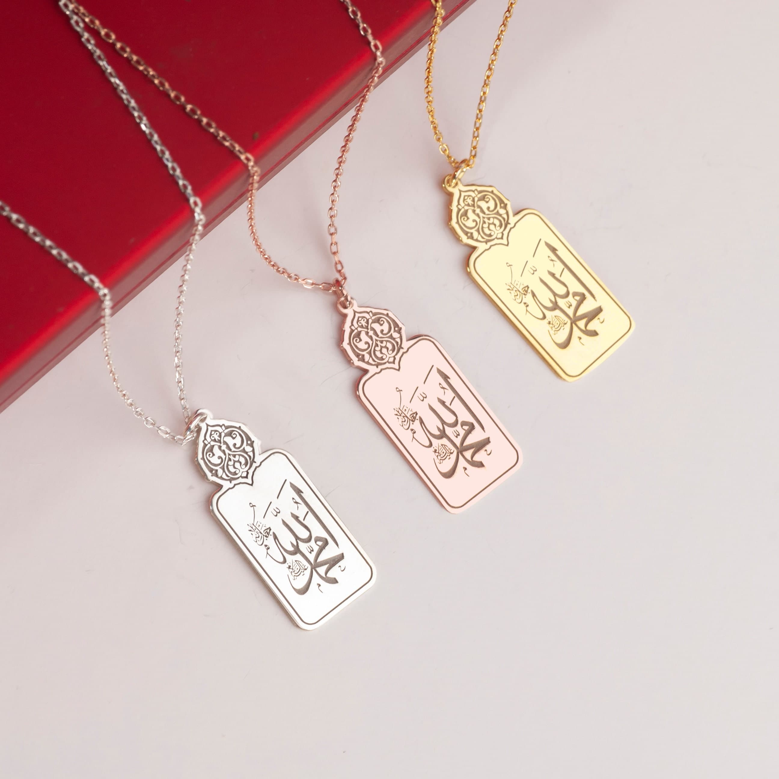 Allah Mohammed Necklace: 925 Sterling Silver, 24K Gold Plated Islamic Pendant - image 3