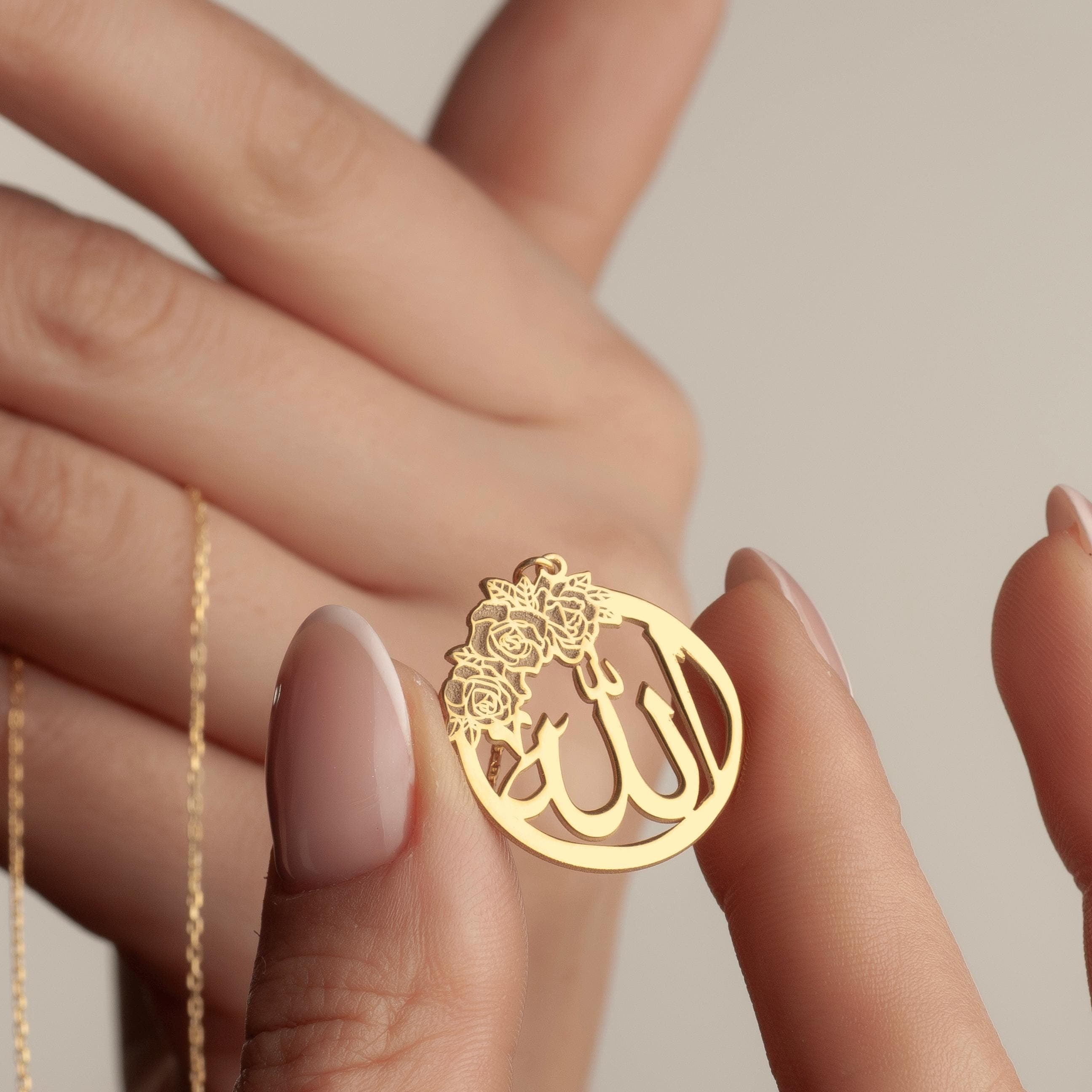 Allah Rose Necklace : 925 Sterling Silver 24K Gold Plated Islamic PendantNecklace