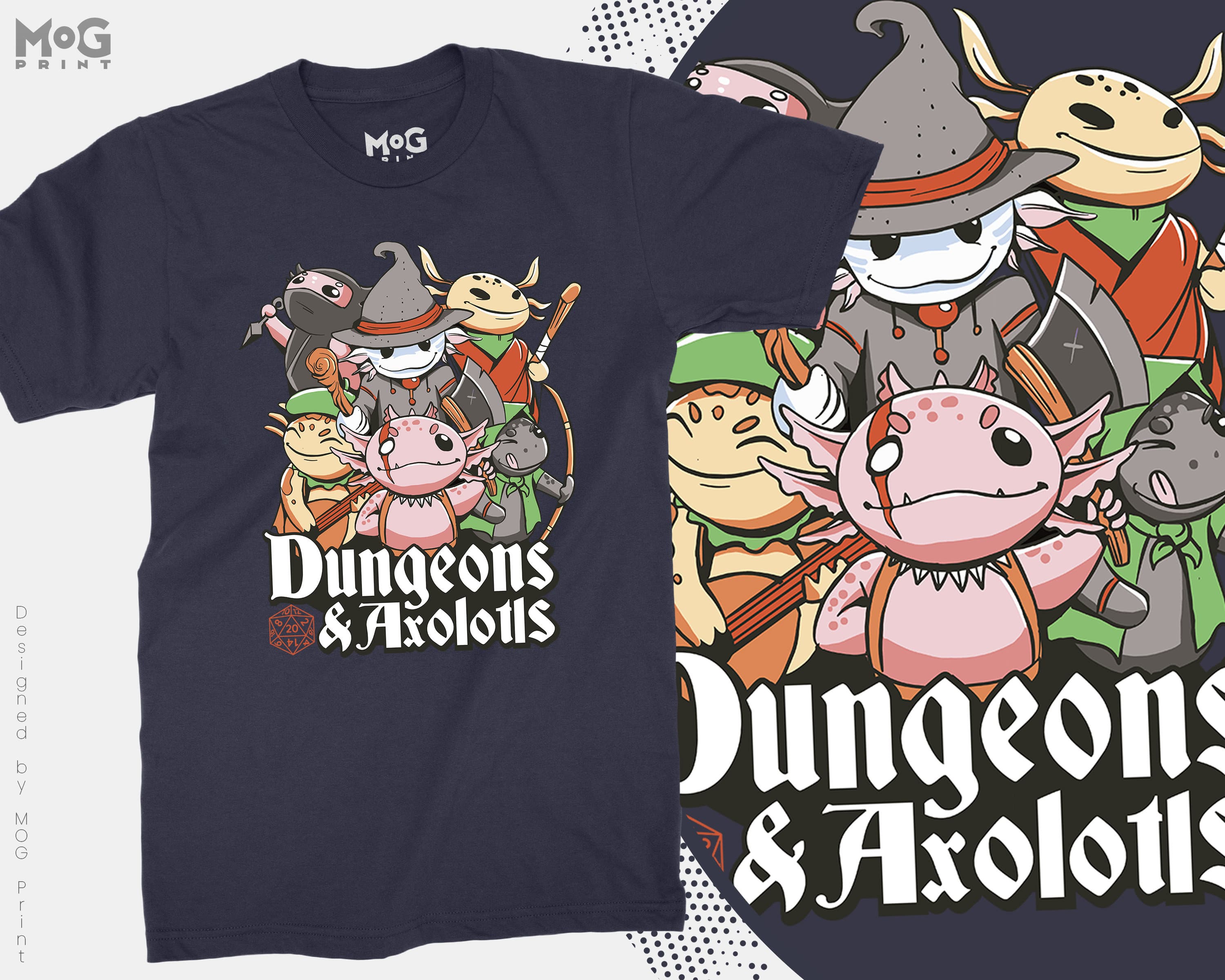 Dungeons and Axolotls T-Shirt, Dragons Dungeon Master Shirt, Funny RPG Tee for Men and Women, DND Parody Dice Gaming Geek Boyfriend Gift