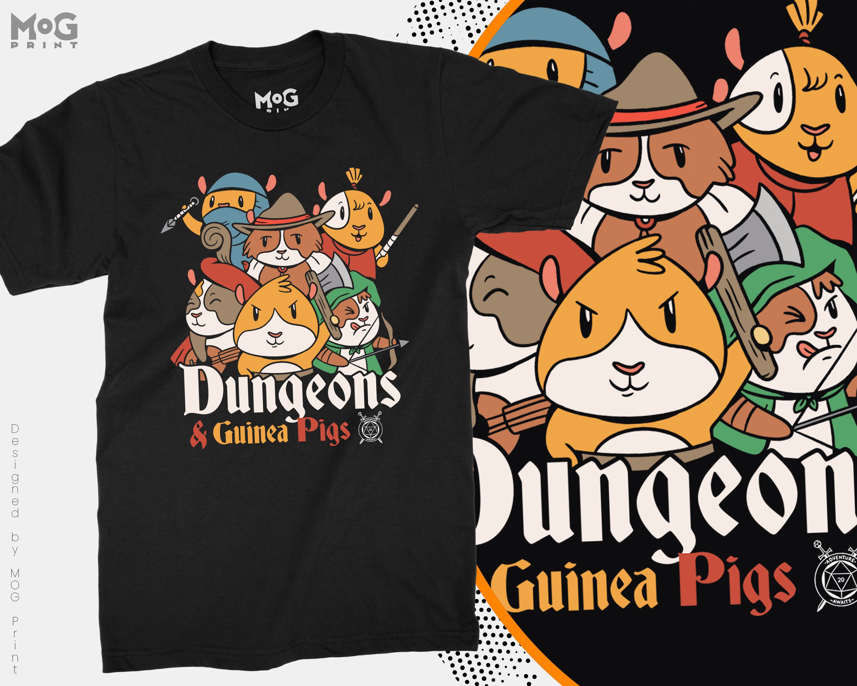Dungeons and Guinea Pigs T-shirt for Men Women and Kids, DnD Dragons Master Tee, Funny Parody Dice Gaming Geek Shirt, Gamer Birthday Gifts